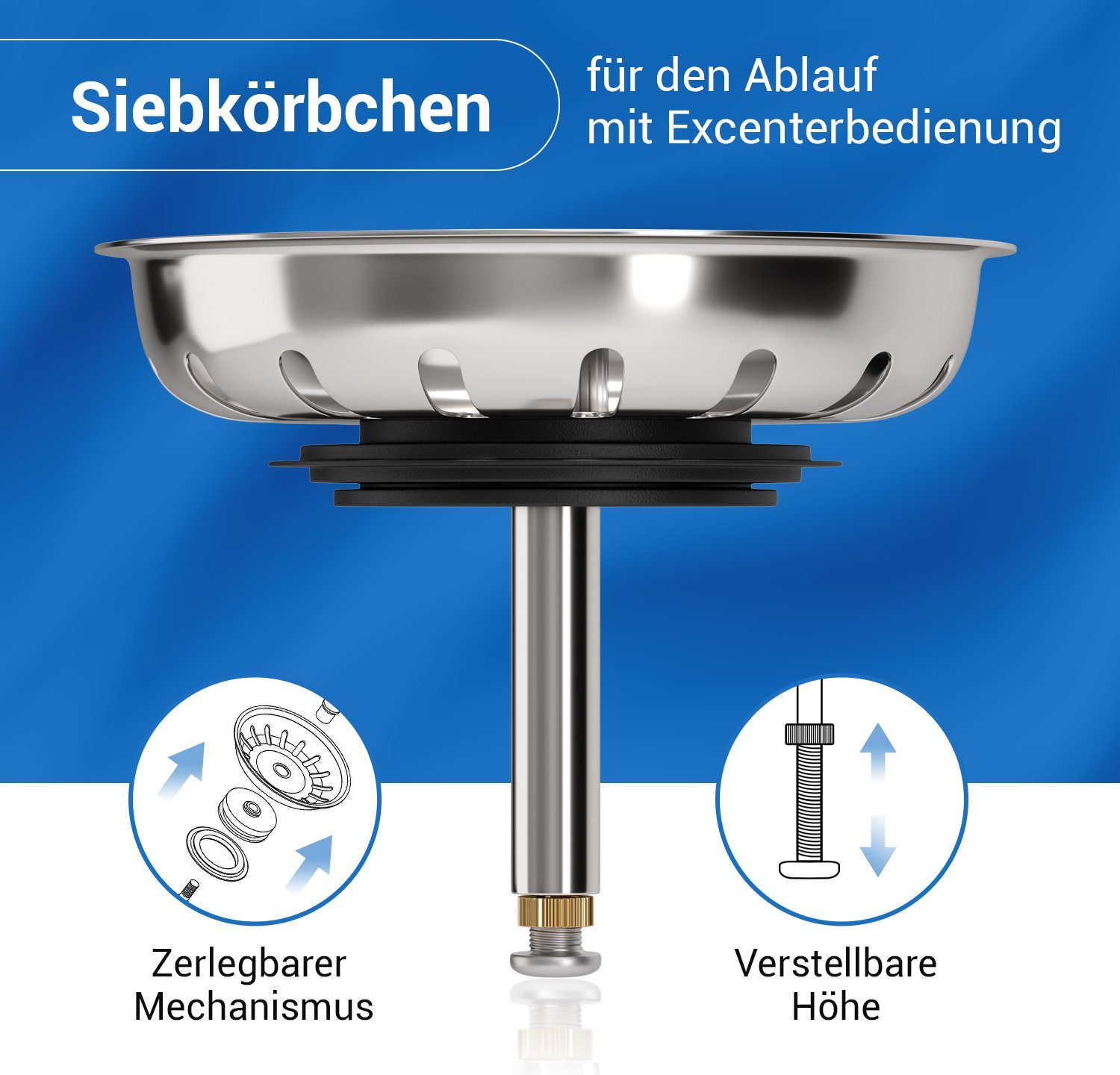 AQUADE Abfluss-Siebkörbchen Abfluss-Siebkörbchen Ø81mm, Edelstahl, für Siebkorbventil Spüle