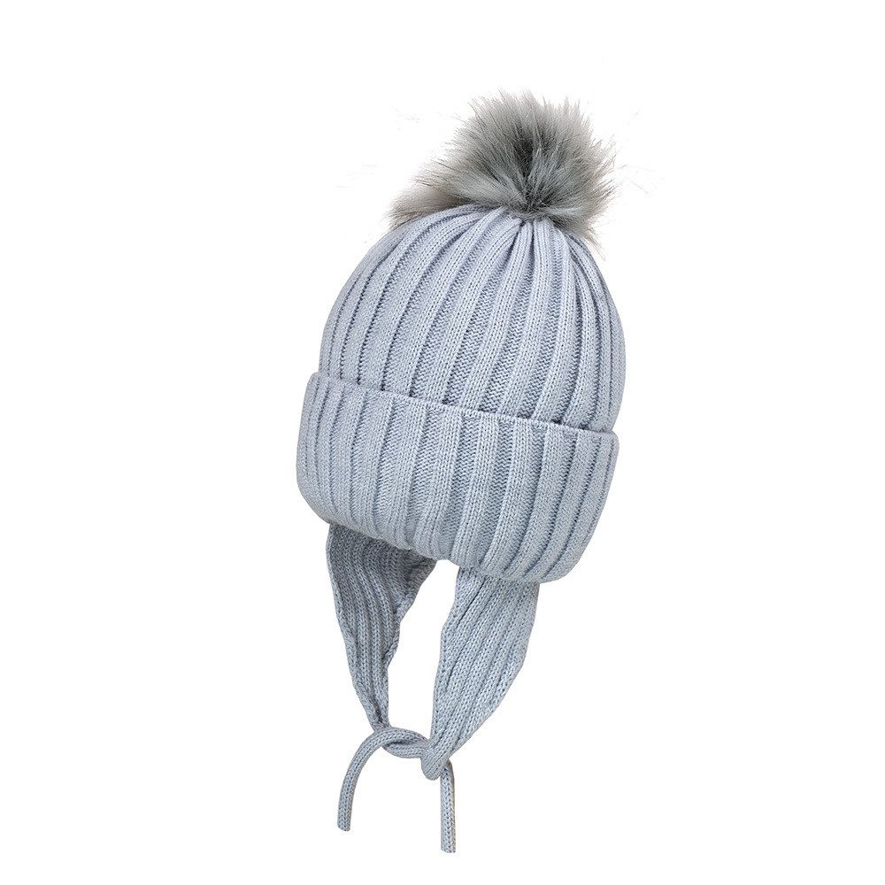 MAXIMO Strickmütze MINI GIRL-Mütze, Umschlag Pompon, Ohrklappen, Vollfutter (1-St)