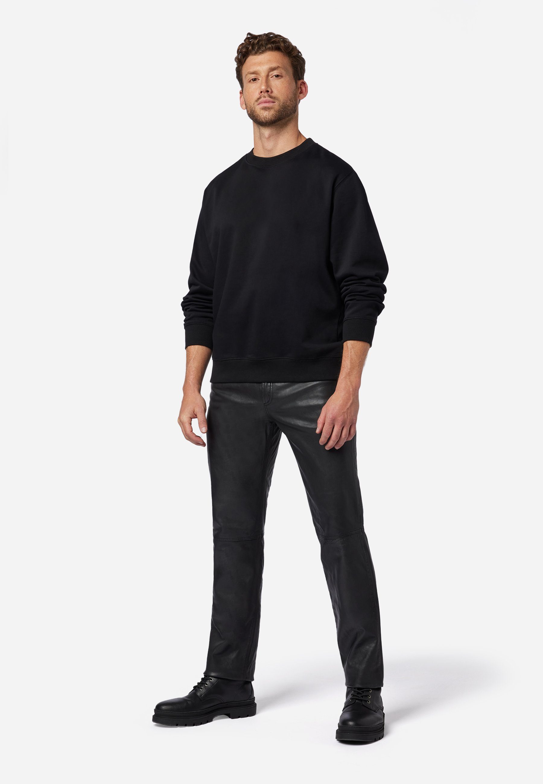 Schwarz 5-Pocket Pant Leder; RICANO Lederhose Hochwertiges Trant Jeans-Optik Lamm-Nappa