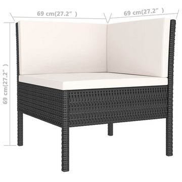 vidaXL Gartenlounge-Set 3-tlg. Garten-Lounge-Set mit Auflagen Poly Rattan Schwarz, (1-tlg)