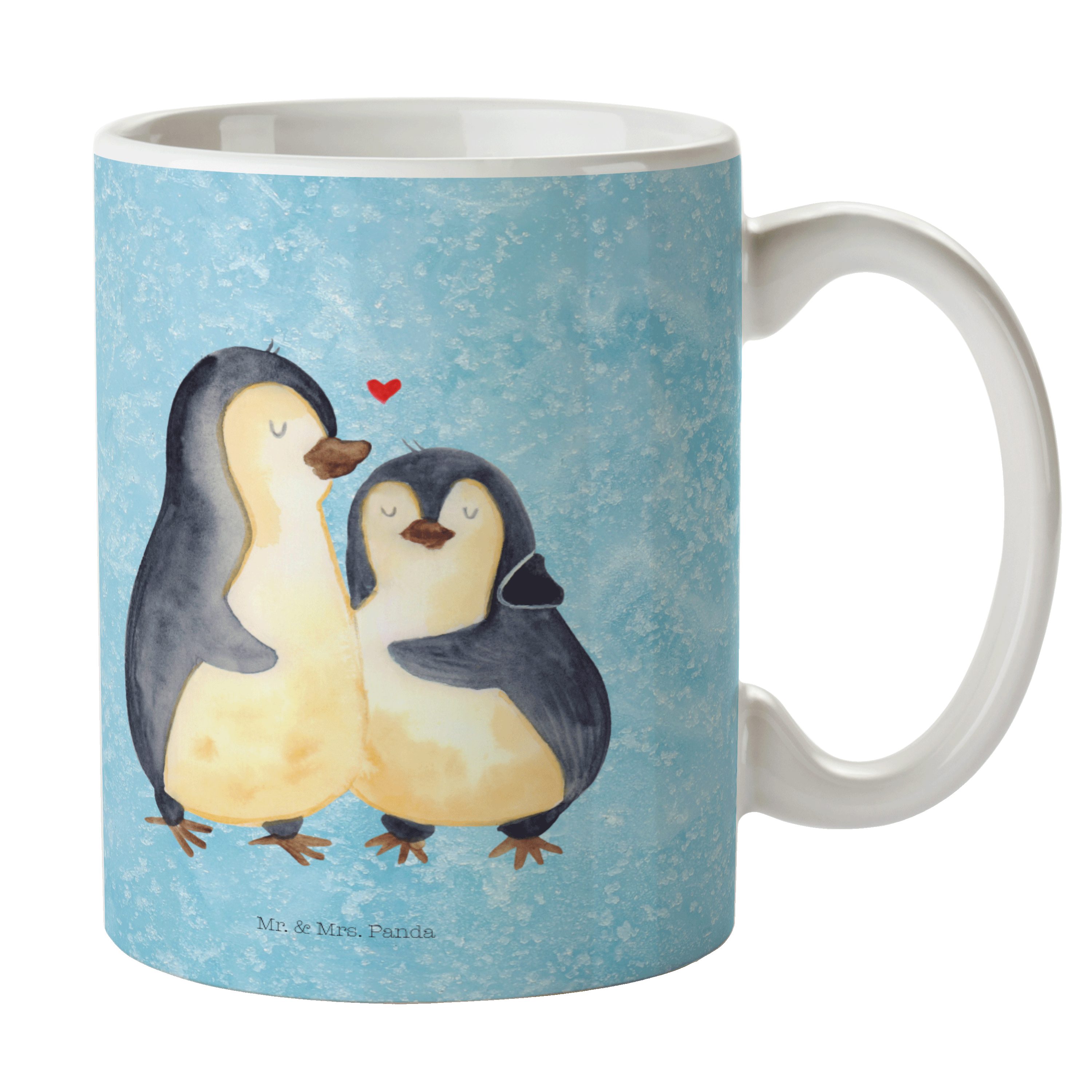 Mr. & Mrs. Panda Tasse Pinguin umarmend - Eisblau - Geschenk, Teebecher, Paar, Liebesgeschen, Keramik