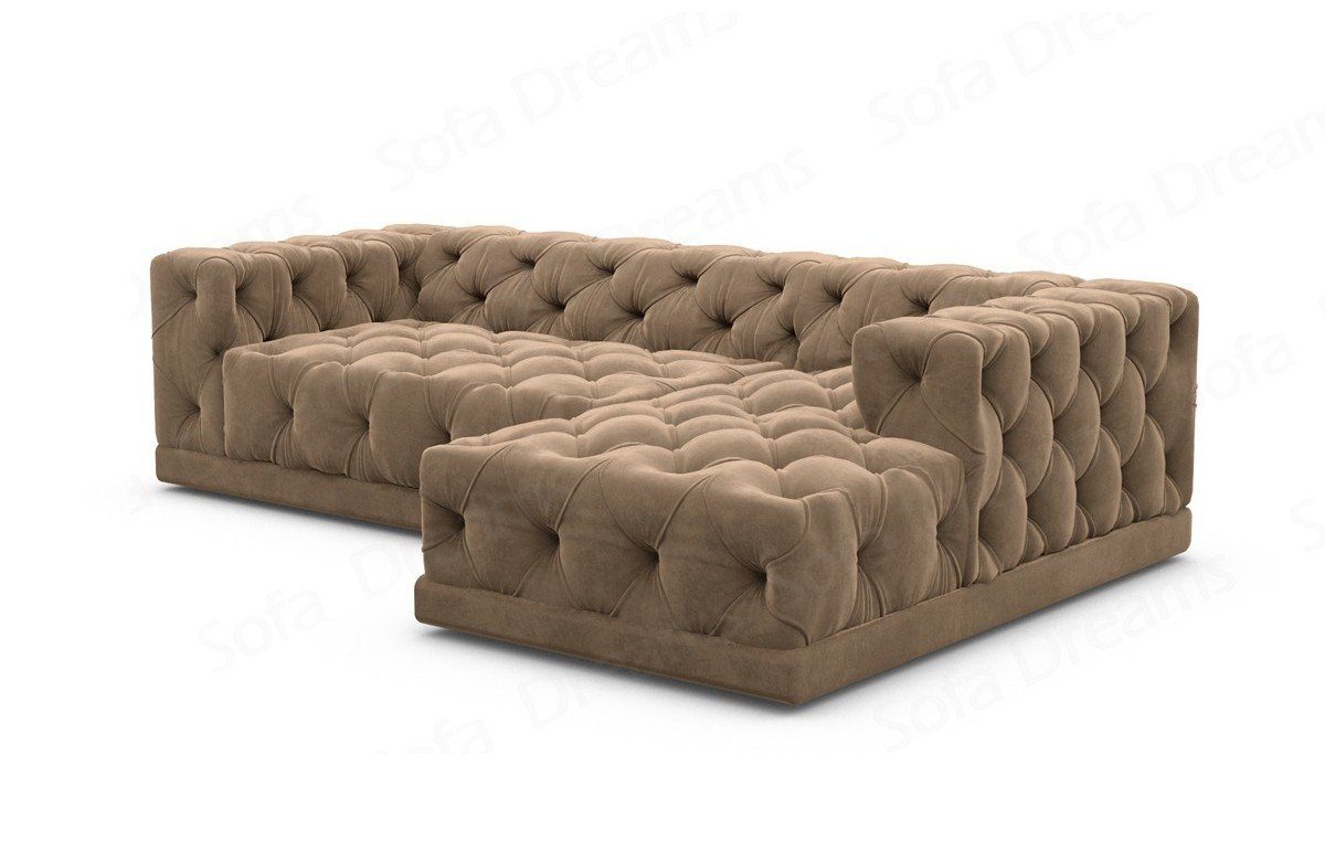 Sofa Dreams Ecksofa kurz Loungesofa, Polster Samtstoff Form Sofa L Designer Chesterfield Stil Palma hellbraun09 Stoffsofa