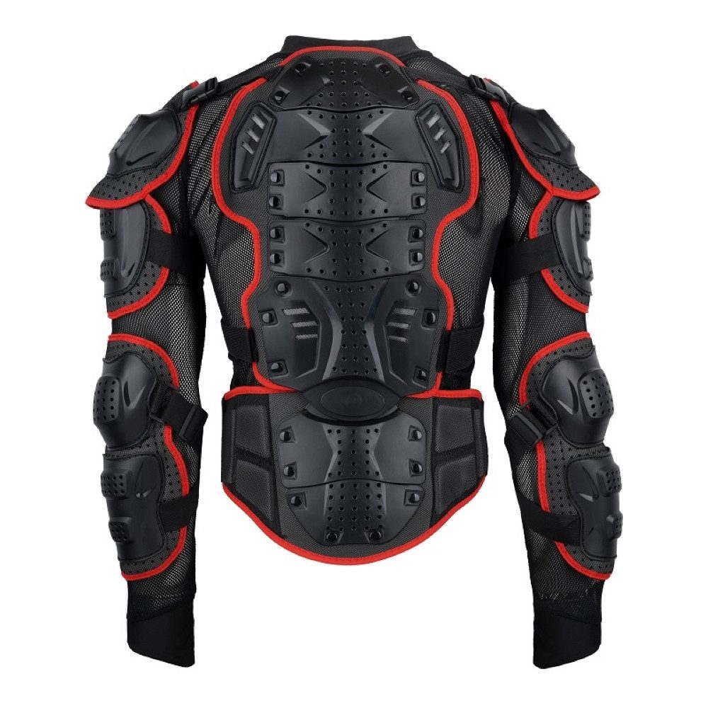 FunSport-Factory Protektorenjacke Protektorenjacke Erwachsene Schwarz-Rot, Hartschale, atmungsaktiv, verstellbar, Taillengurt, flexibel