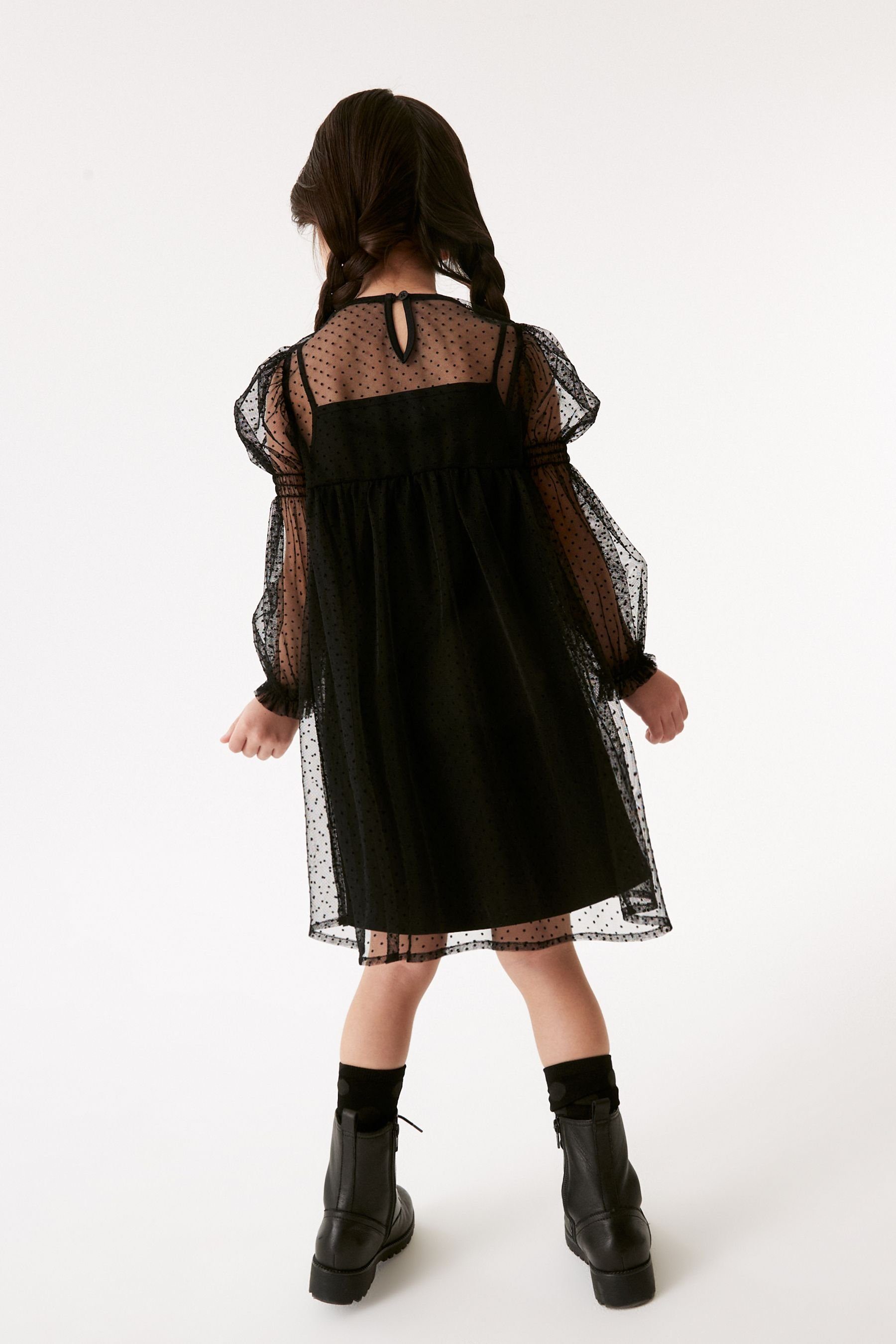 Partykleid Black (2-tlg) Next Mesh-Kleid Gesmoktes