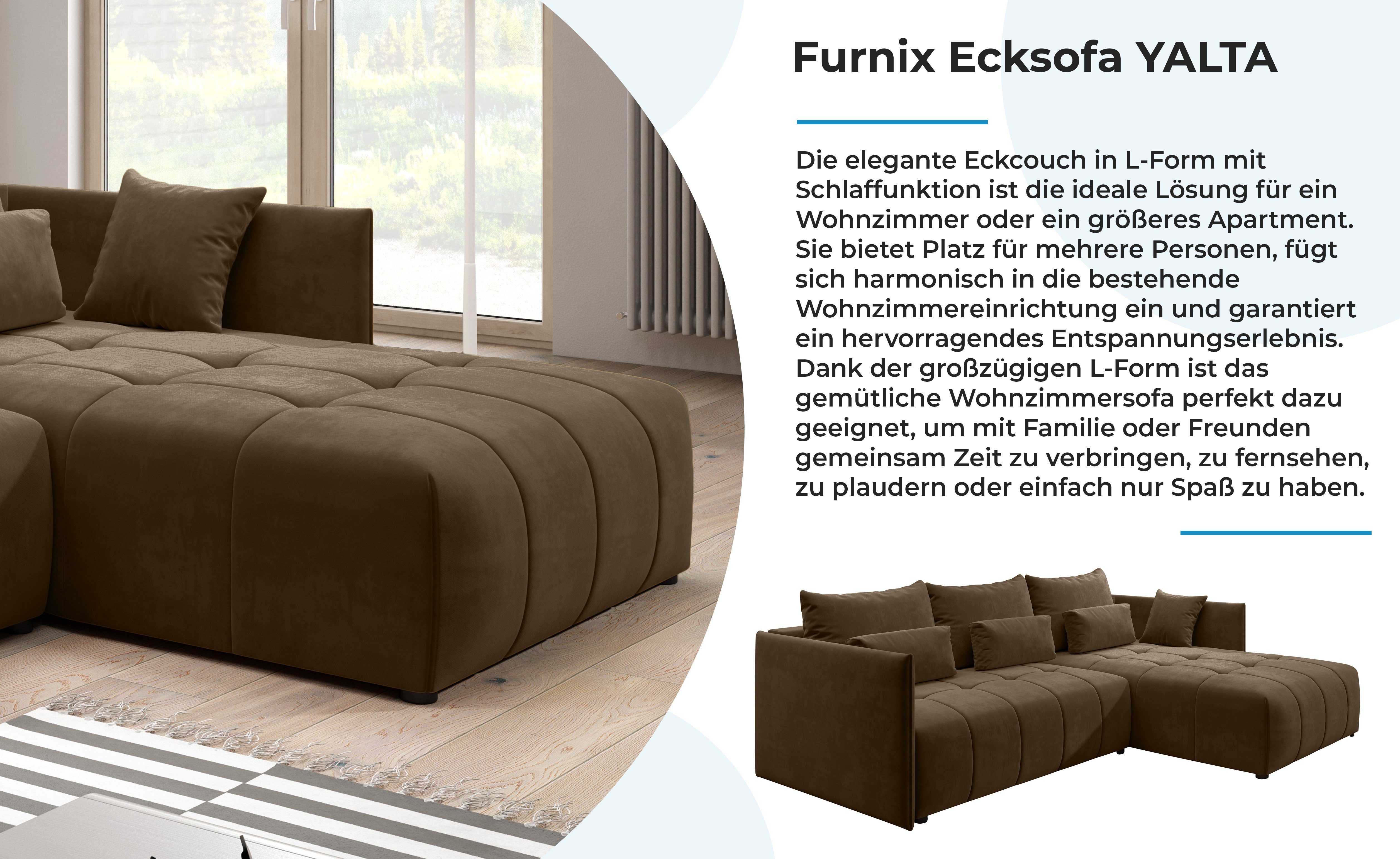 Furnix Ecksofa YALTA Schlafsofa Europe MH Kissen, Made 20 und Bettkasten ausziehbar mit in Couch Braun
