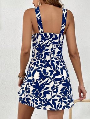 BlauWave Druckkleid Bedrucktes ärmelloses rückenfreies kurzes Kleid (1-tlg., Geeignet für den täglichen Gebrauch) Kleid mit gerafftem Ausschnitt