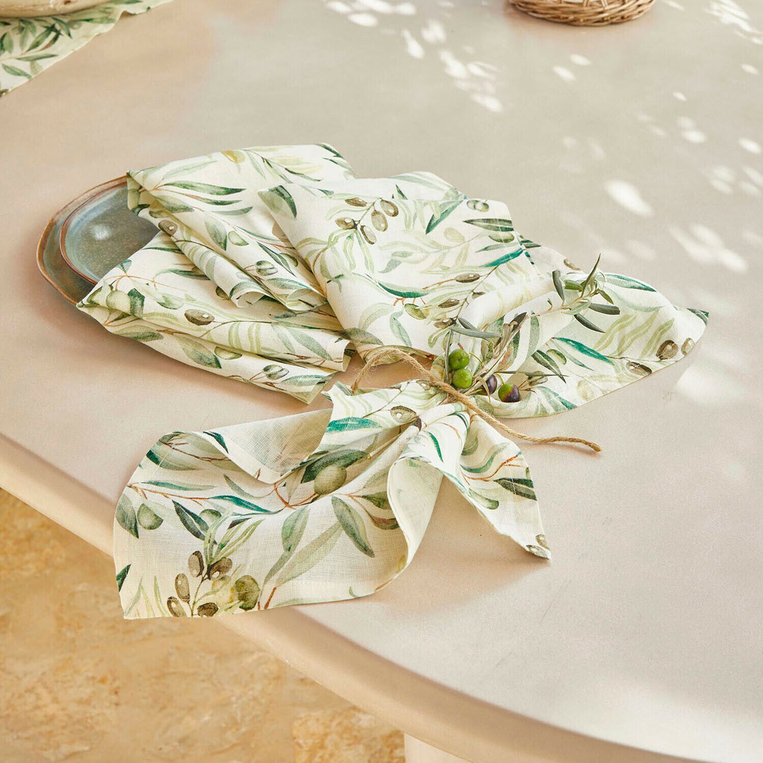 Mirabeau Stoffserviette Serviette 4er Set Nolaria creme/grün