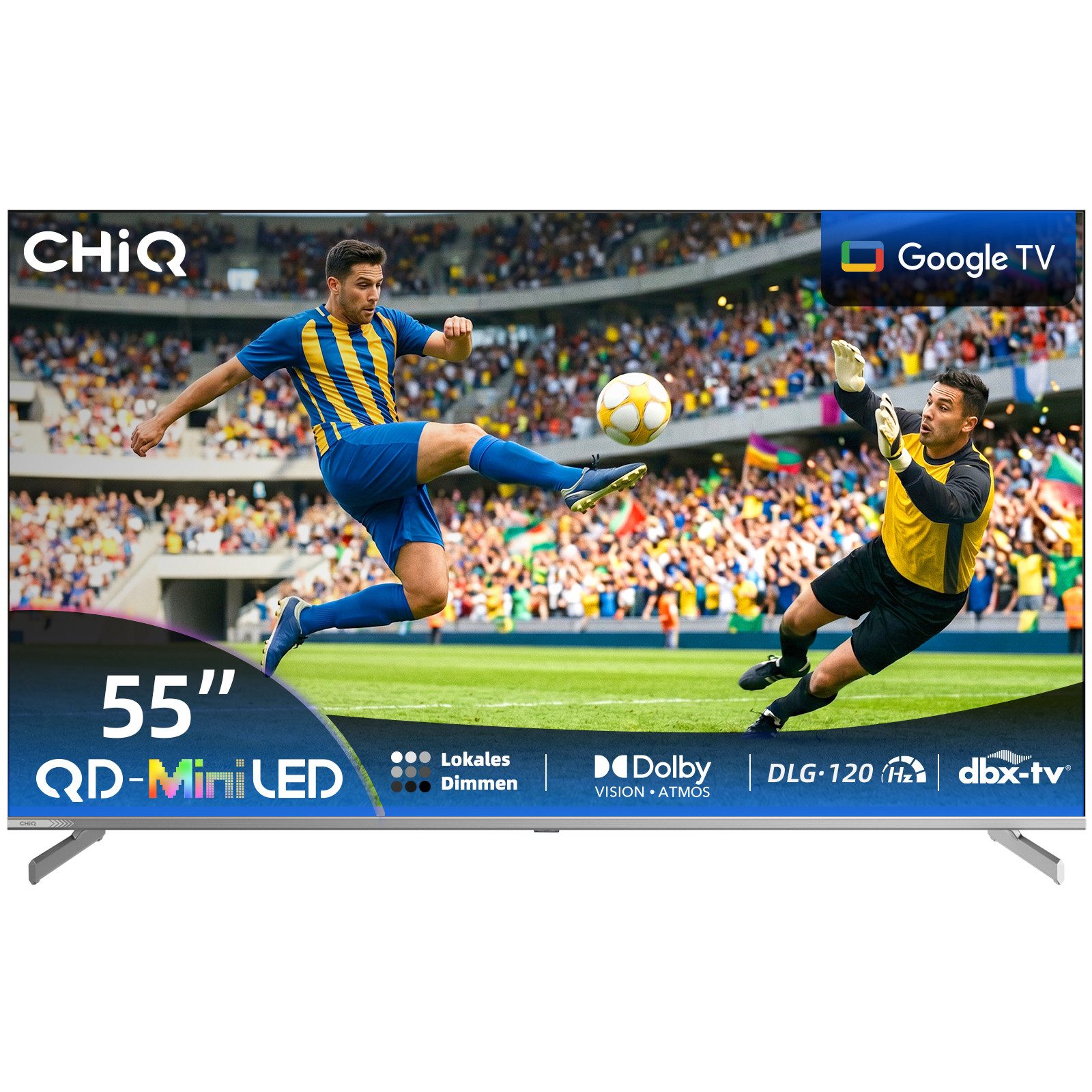 CHiQ M55QN9G QLED Mini LED-Fernseher (139 cm/55 Zoll, 4K Ultra HD, 4K UHD TV, Smart-TV, Google TV, Mini LED TV, DLG 120Hz, 95% DCI-P3-Farbgenauigkeit, Dolby Vision, Google Assistant)