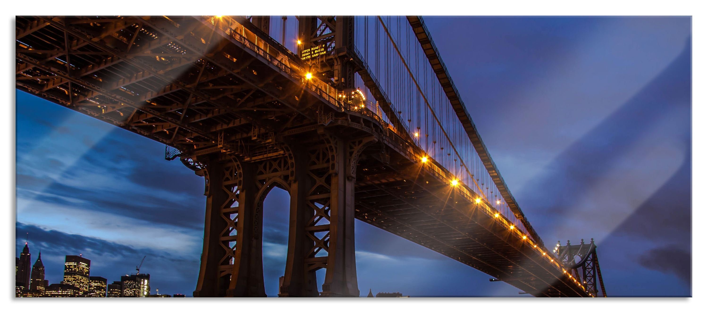 Pixxprint Glasbild Manhatten Brücke New York, Manhatten Brücke New York (1 St), Glasbild aus Echtglas, inkl. Aufhängungen und Abstandshalter