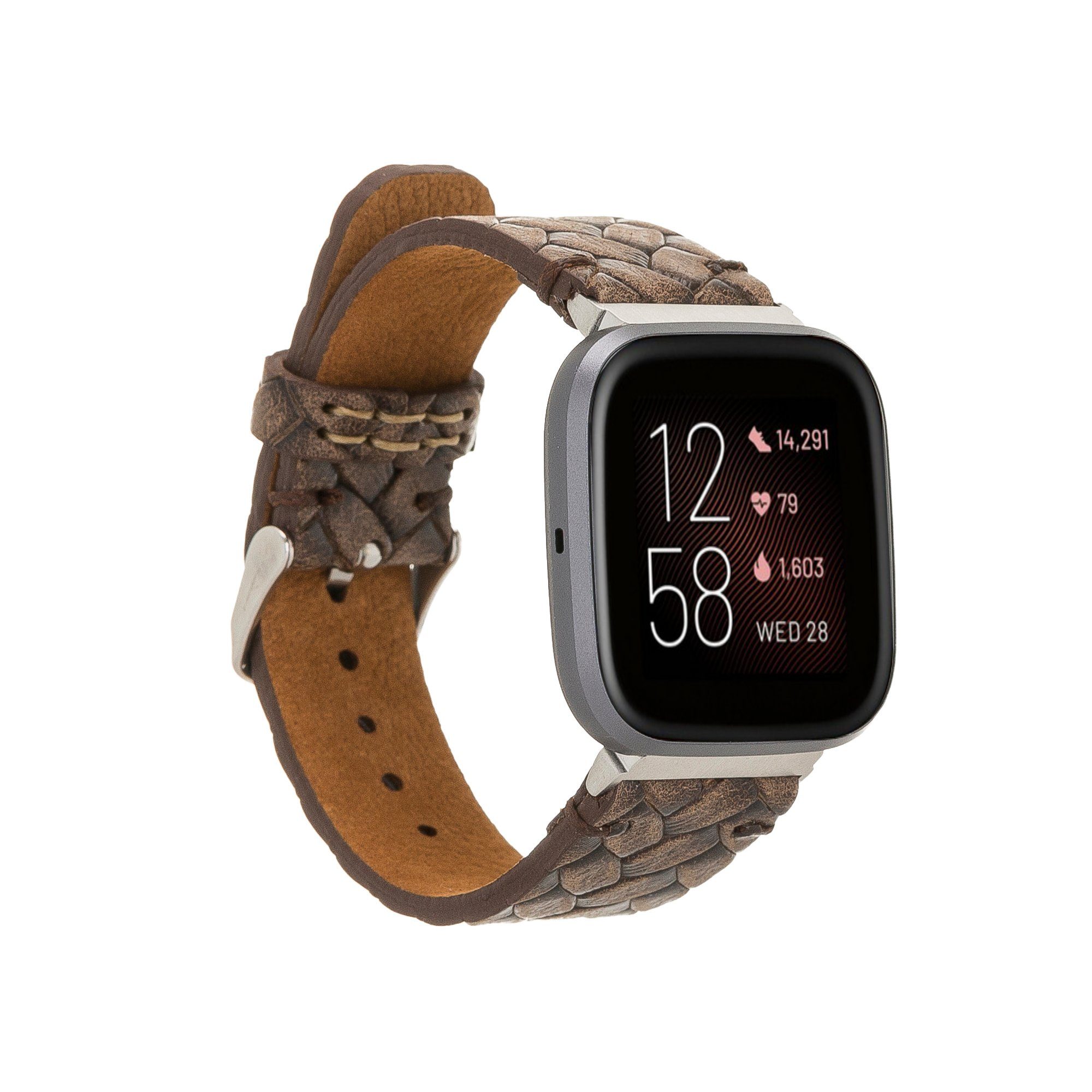 Renna Leather Smartwatch-Armband Fitbit Echtes Braun Sense Ersatzarmband & / 4 Geflochten 3 / Versa Leder Armband 2