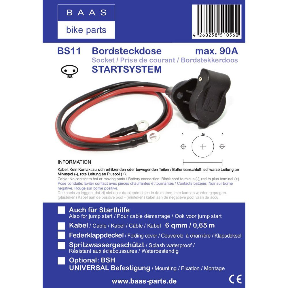 BAAS parts BAAS BS11 Anschlusskabel Autobatterie-Ladegerät BS11 Bikestart®