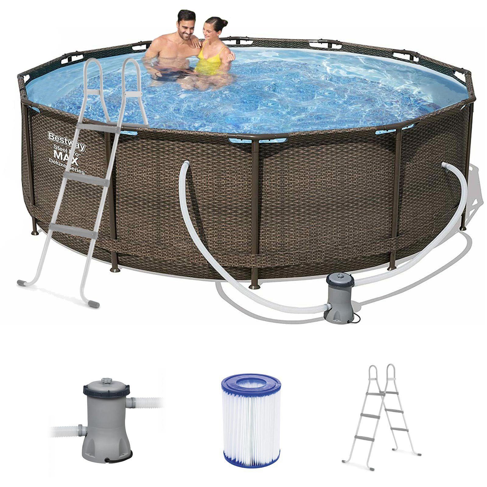 BESTWAY Pool Steel Pro Max Frame Pool Set rund Filterpumpe Leiter braun 366x100cm (Artikelnummer des Herstellers Bestway®: 56709)