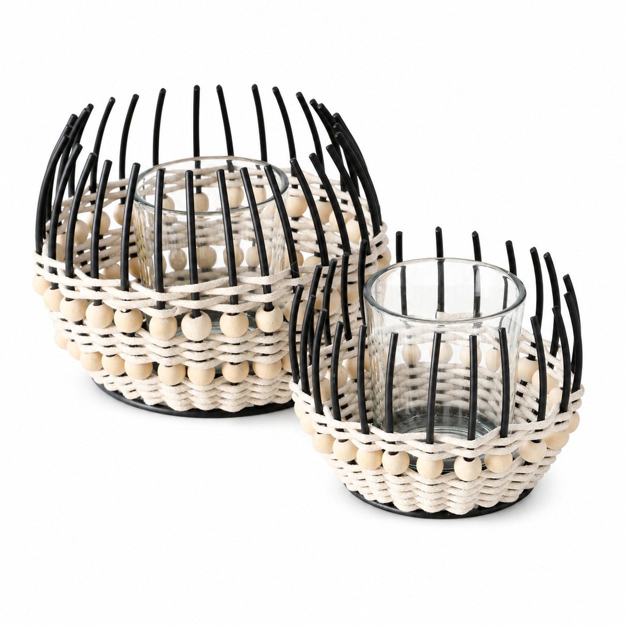 BOLTZE Windlicht Boltze Windlicht Korb Lugo 2er-Set Natur/Schwarz (2 St)