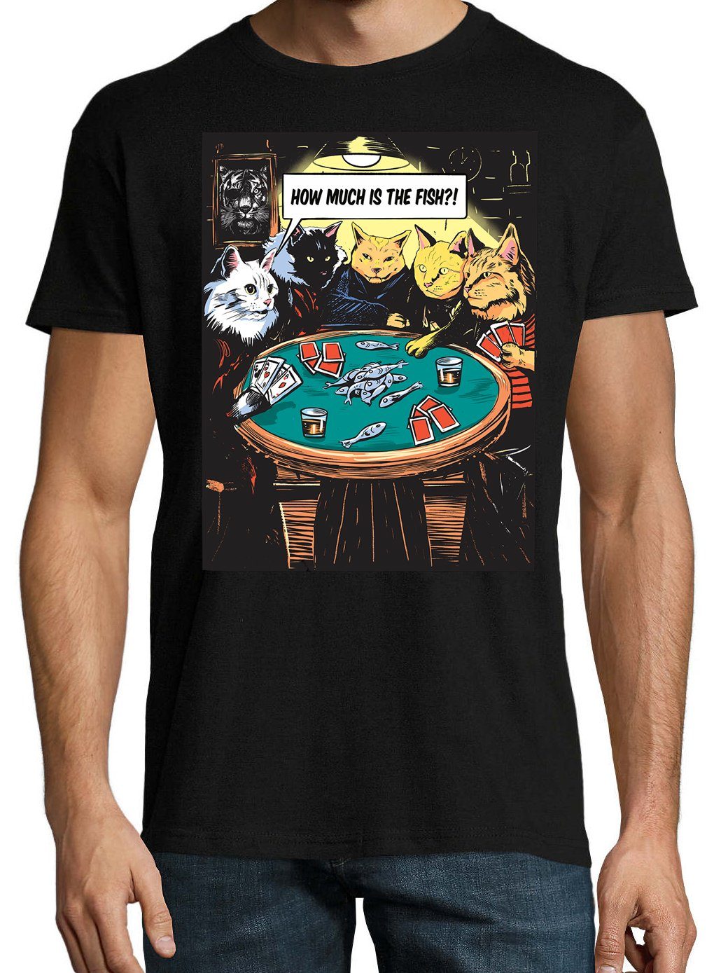 The Designz Is trendigem Herren Much Fish?" Shirt "How Youth Schwarz mit Poker Frontprint T-Shirt