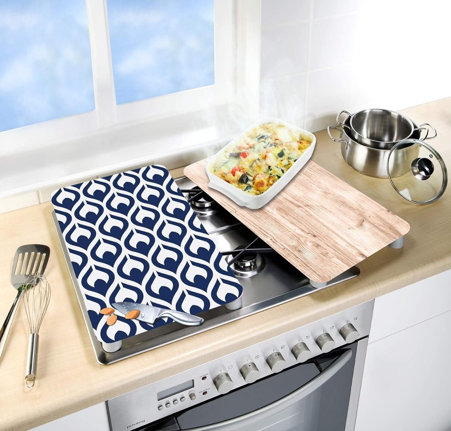 Schneide- und Abdeckplatte Herdabdeckplatte Herdschutz 2er Set Glas Schneidebrett Wenko 30x52cm