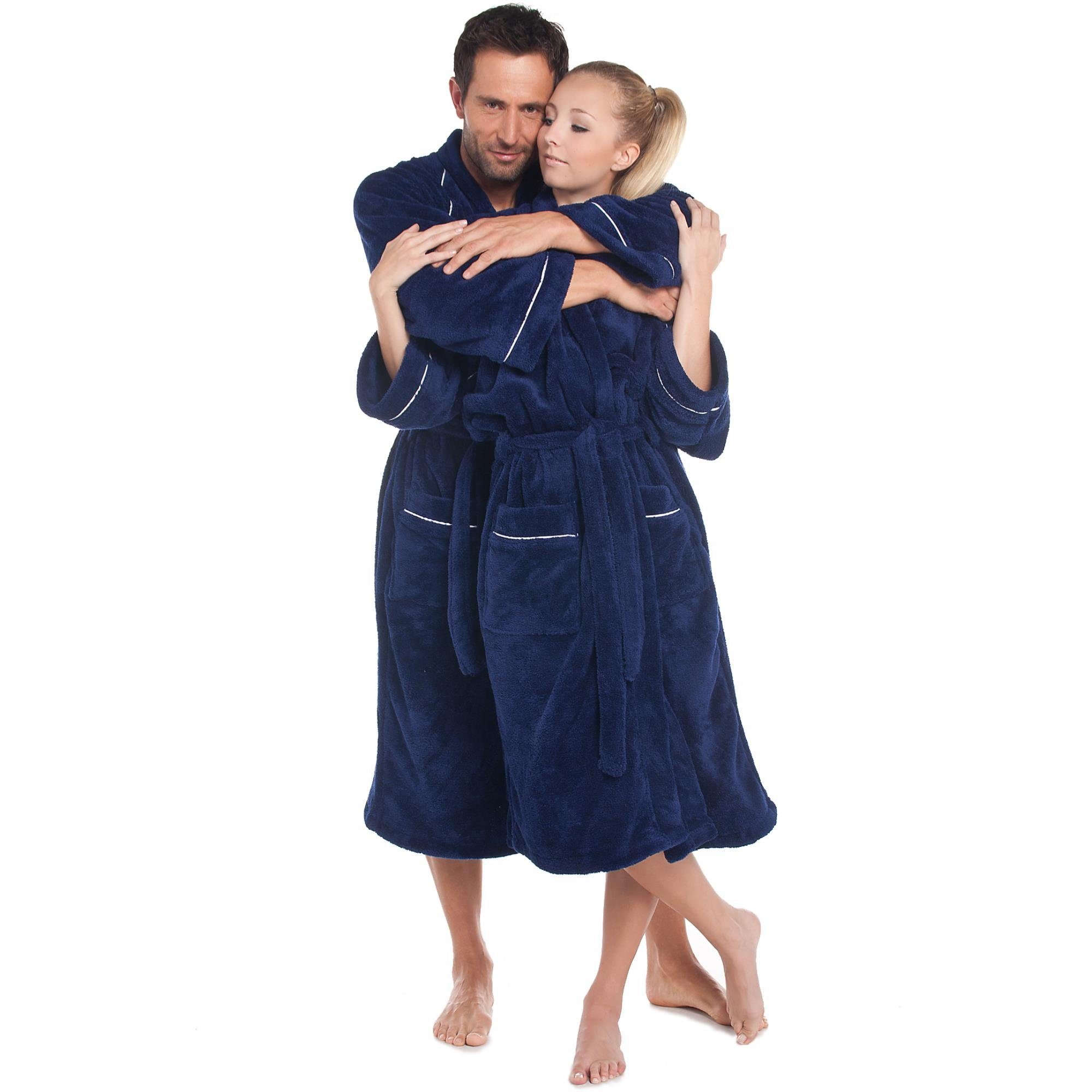 CelinaTex Bademantel Saunamantel Kimono für Sie&Ihn flauschig Wellsoft blau S, Polyester