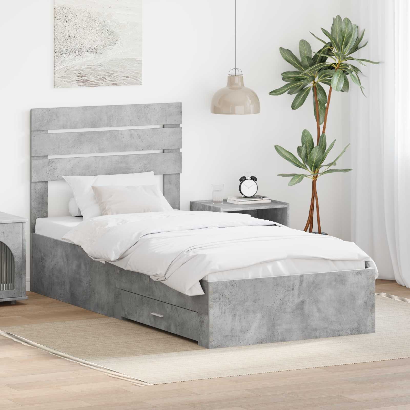 furnicato Stauraumbett Bettgestell mit Schubladen und Kopfteil Massivholz 90-100 cm (1-tlg), Stauraumbett mit Metallgriffen und Schubladen für dein Schlafzimmer
