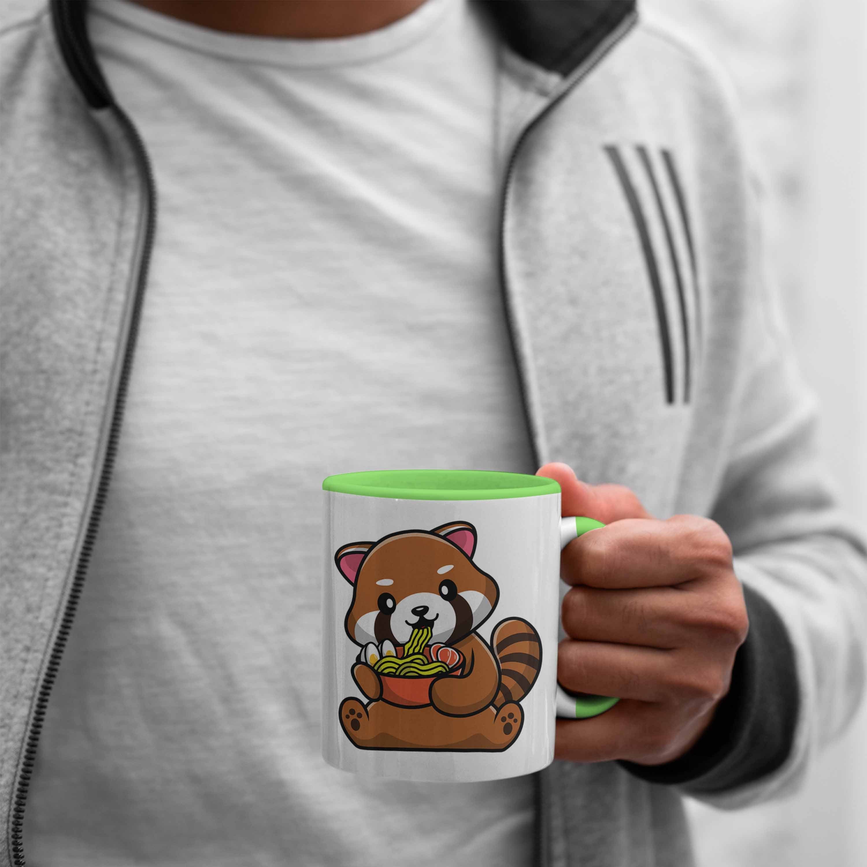 Trendation Tasse - Kinder Jungs Grafik Geschenkidee Grün Ramen Panda Lustige für Mädchen Tasse Roter Nudeln Trendation Musik