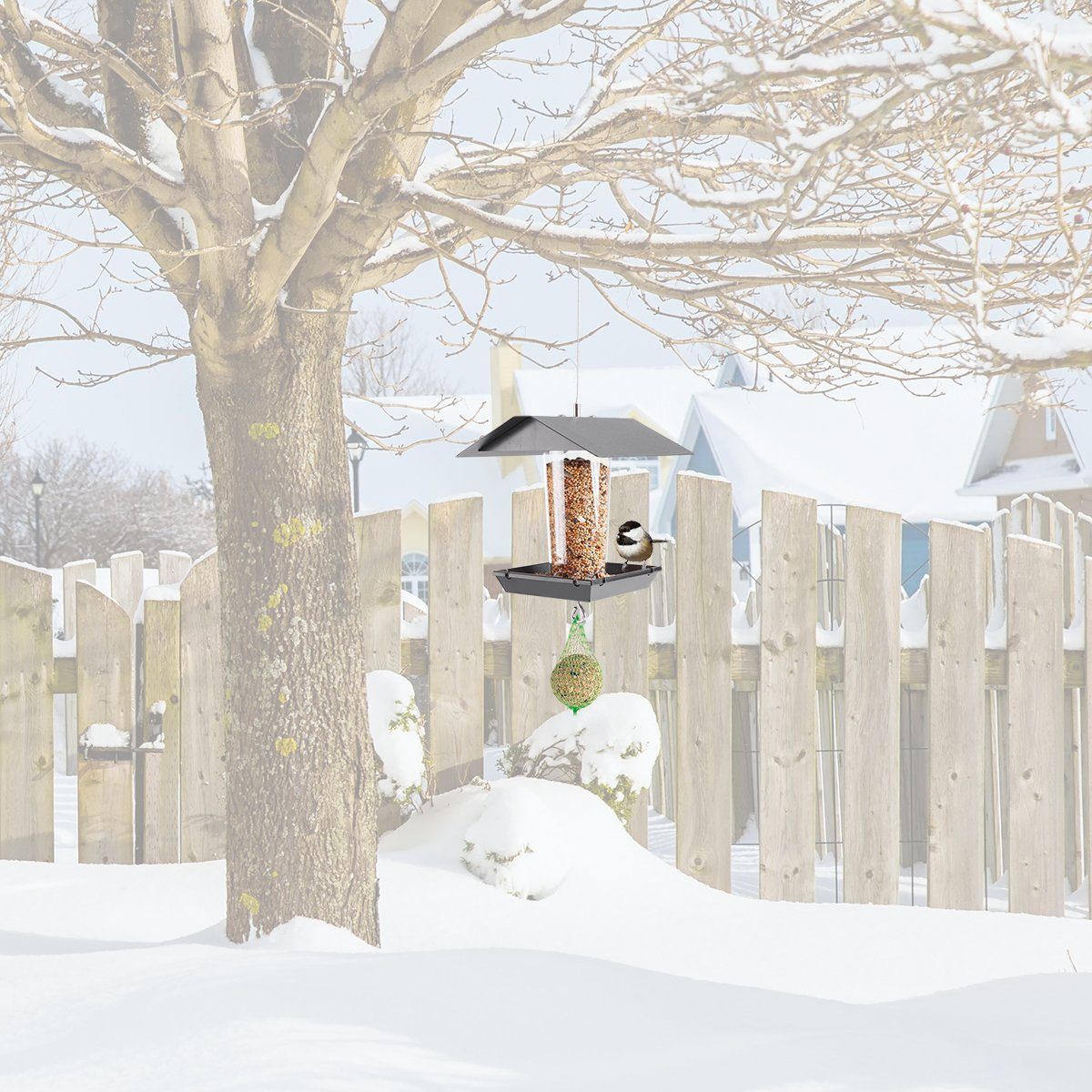 MeLiTec Futterstation VH07-1, Vogelhaus, Futterhaus, Vogelfutterhaus, Futterstation, hängend, eckig, Edelstahl, schwarz-matt, schwarz