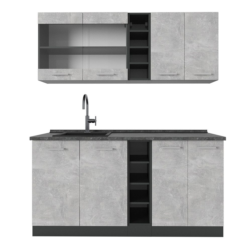 Vicco Küchenzeile R-Line, Beton/Anthrazit, 160 cm, günstig online kaufen