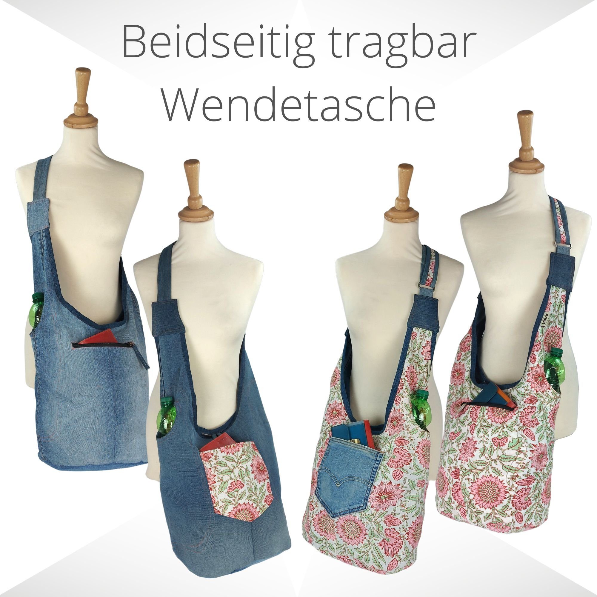 Steig tragbare Tasche Sunsa blau grün 2 Seitig Jeanstasche, Hobo Nachhaltige Wendbare Rosa Hobo Tasche, Tasche, 2 tragbare Umhängetasche