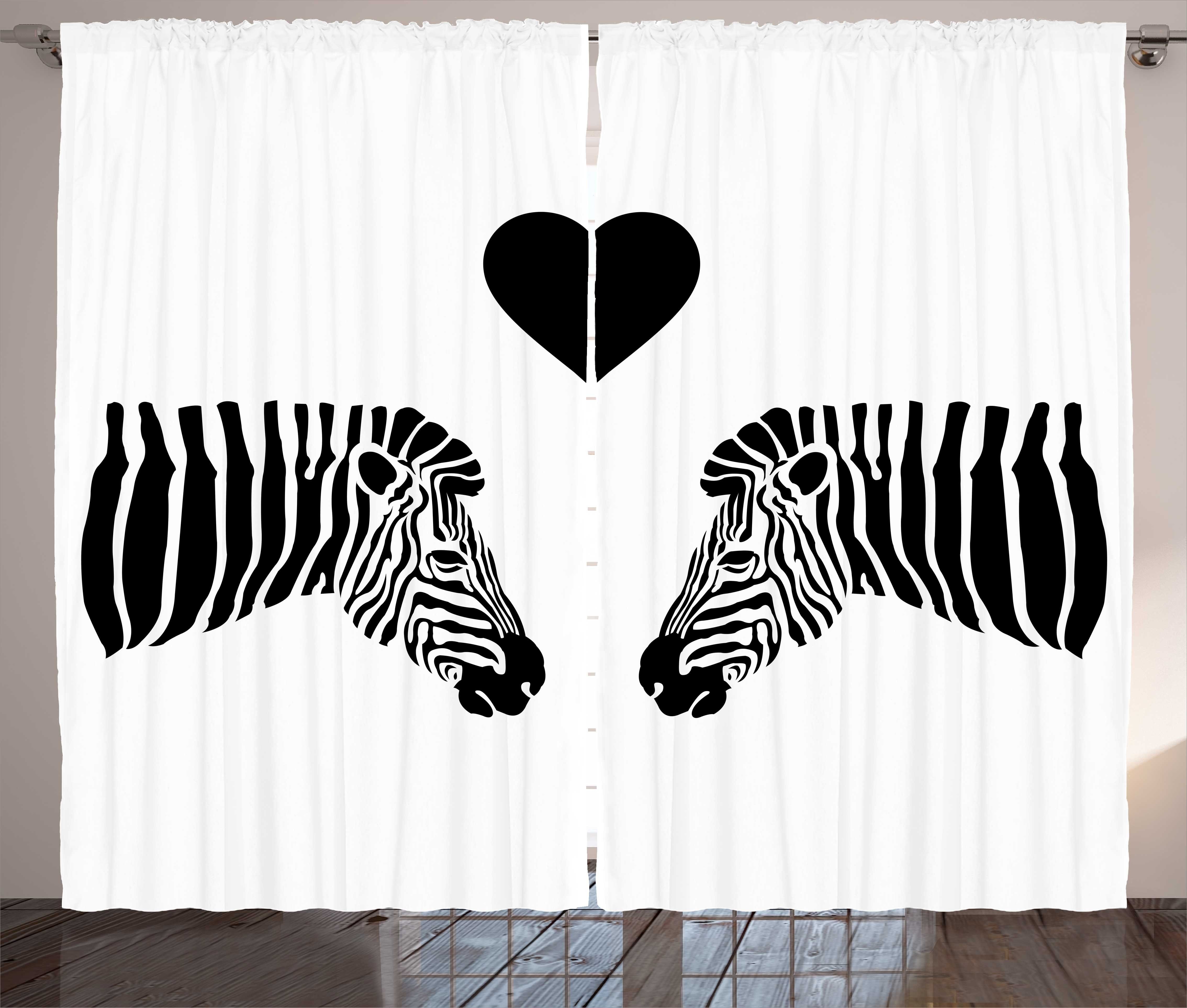 Gardine Schlafzimmer Kräuselband Vorhang mit Schlaufen und Haken, Abakuhaus, Safari Romantische 2 Zebras Muster