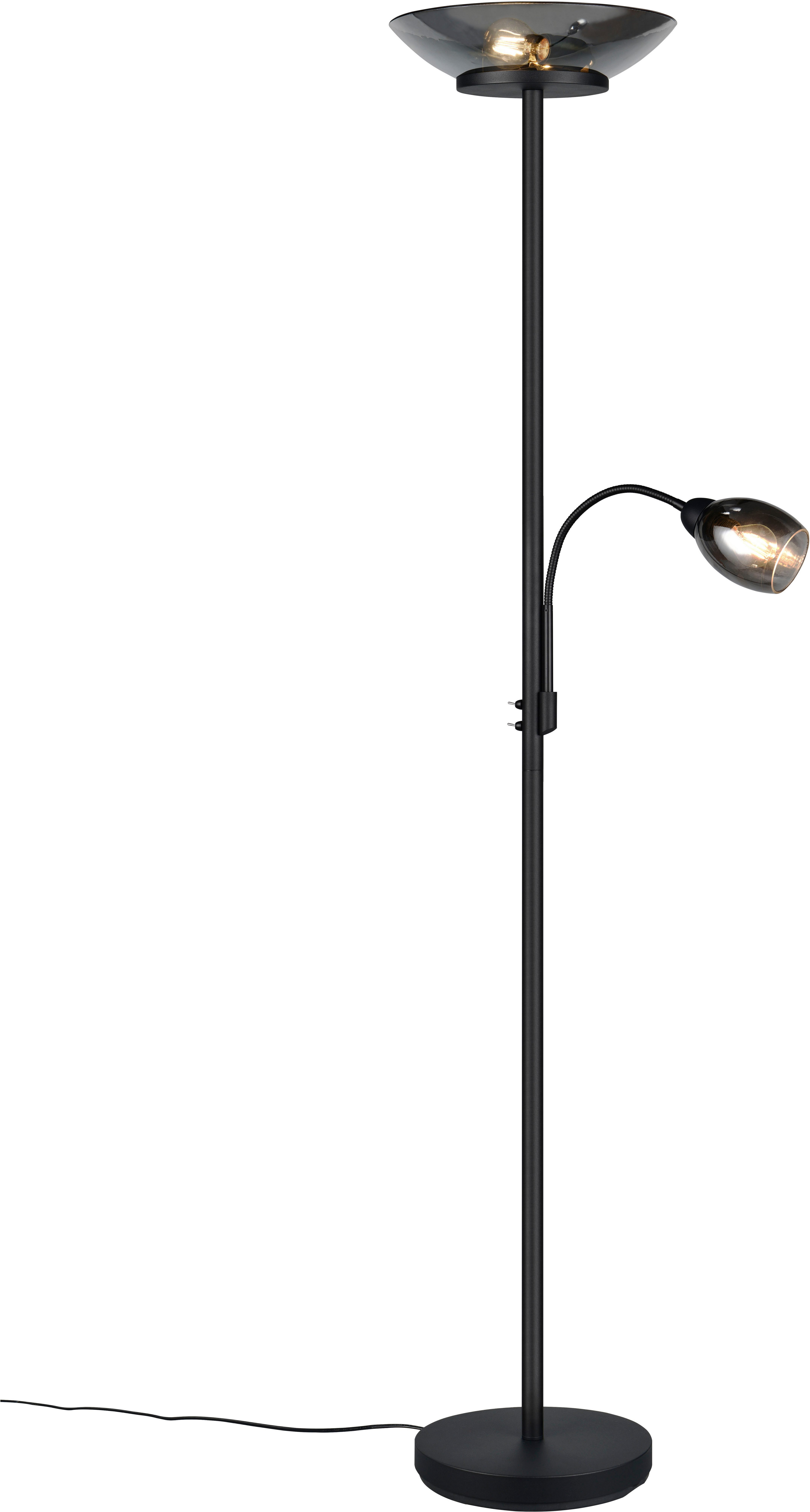 Reality Leuchten Stehlampe Gerry Stehleuchte Wohnzimmer mit Lesearm getrennt schaltbar Höhe 180cm, Ein-/Ausschalter, Lesearm, getrennt schaltbar, Leuchtmittel wechselbar, warmweiß - kaltweiß, ohne Leuchtmittel: 2x E27 max 18W, 1x E14 max 10W, Glas chrombedampft