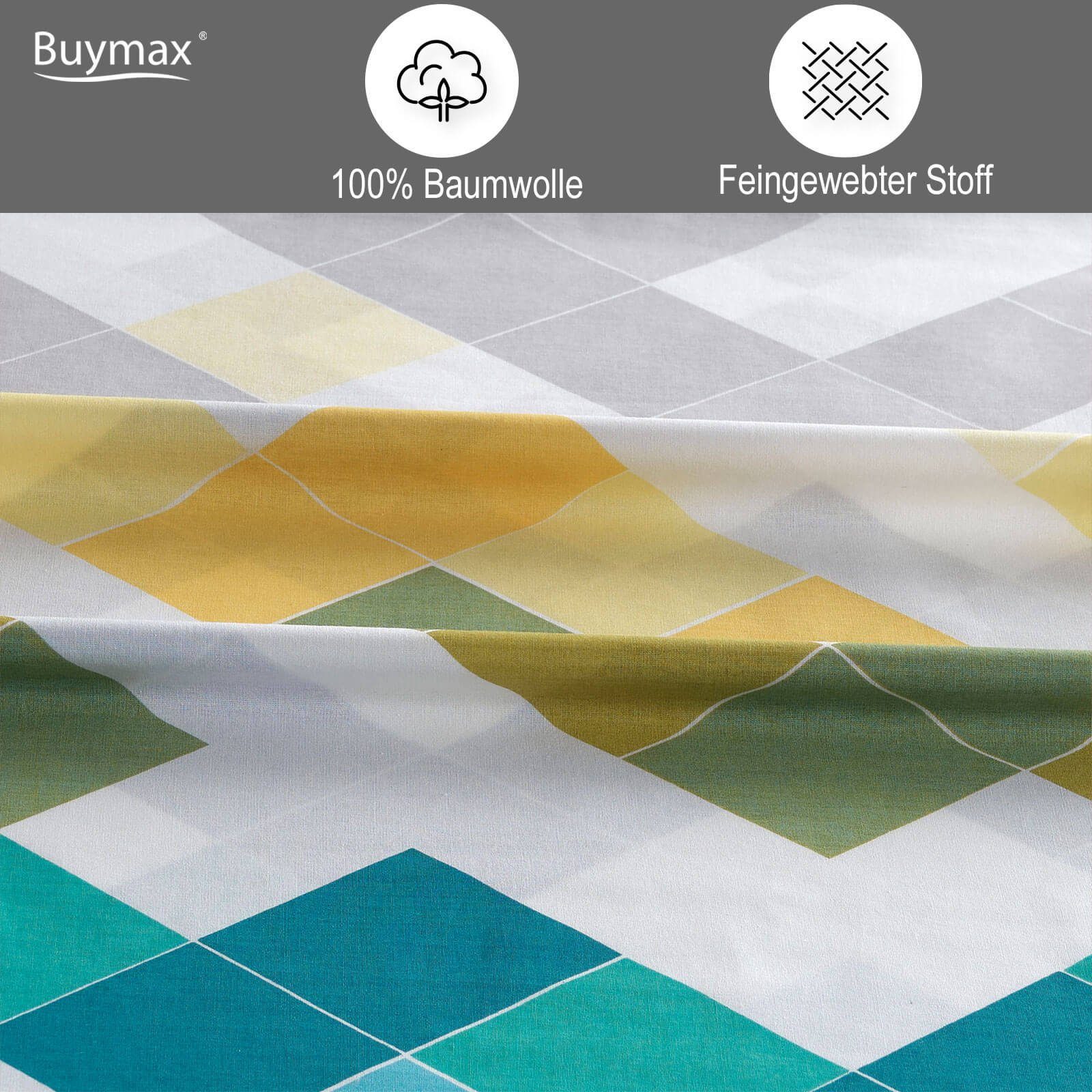 Buymax Bettwäsche Larinda, 100% Baumwolle Renforcé, 2 teilig, 135x200 cm mit Reißverschluss, Bettbezug-Set, gestreift Gelb Grau Blau