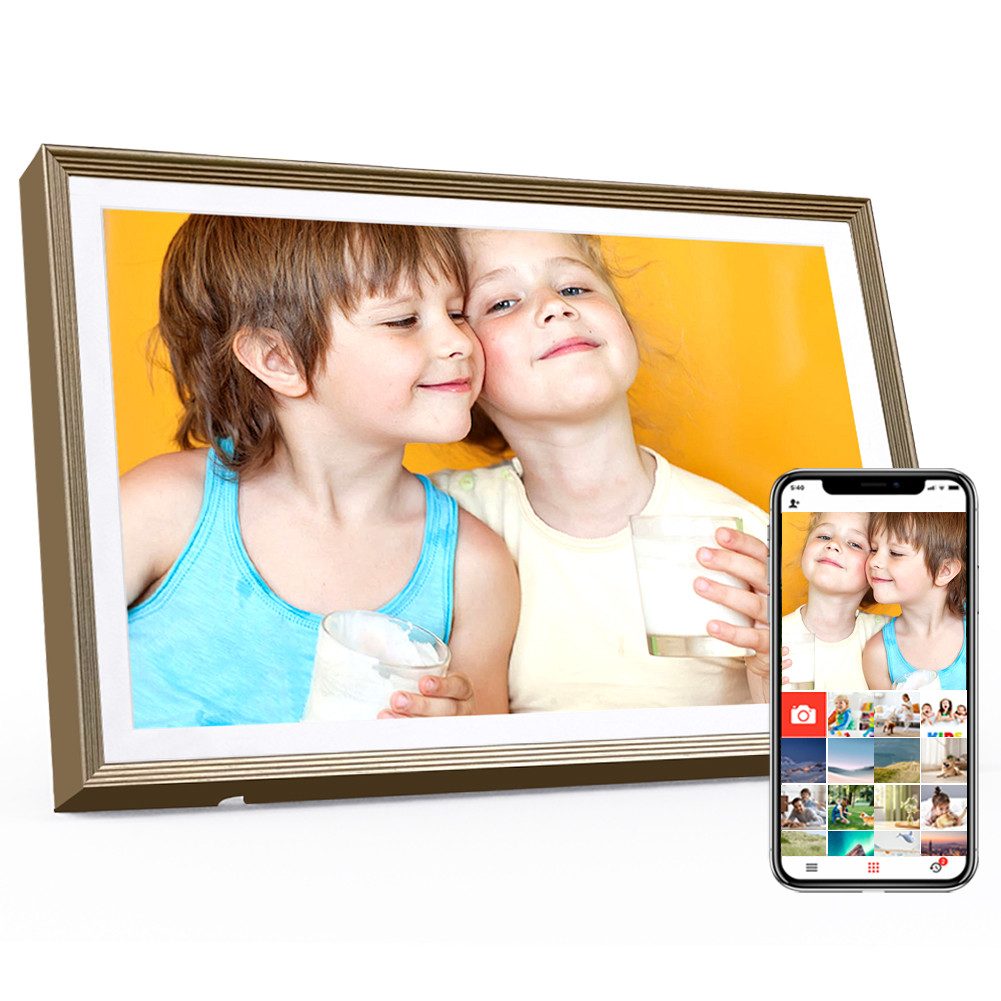 HT Elektronischer Fotorahmen 10,1 " Digitaler Bilderrahmen (1280 x 800 Pixel, 32 GB, Touchscreen WLAN mit Automatische Drehung Photo Video Teilen)