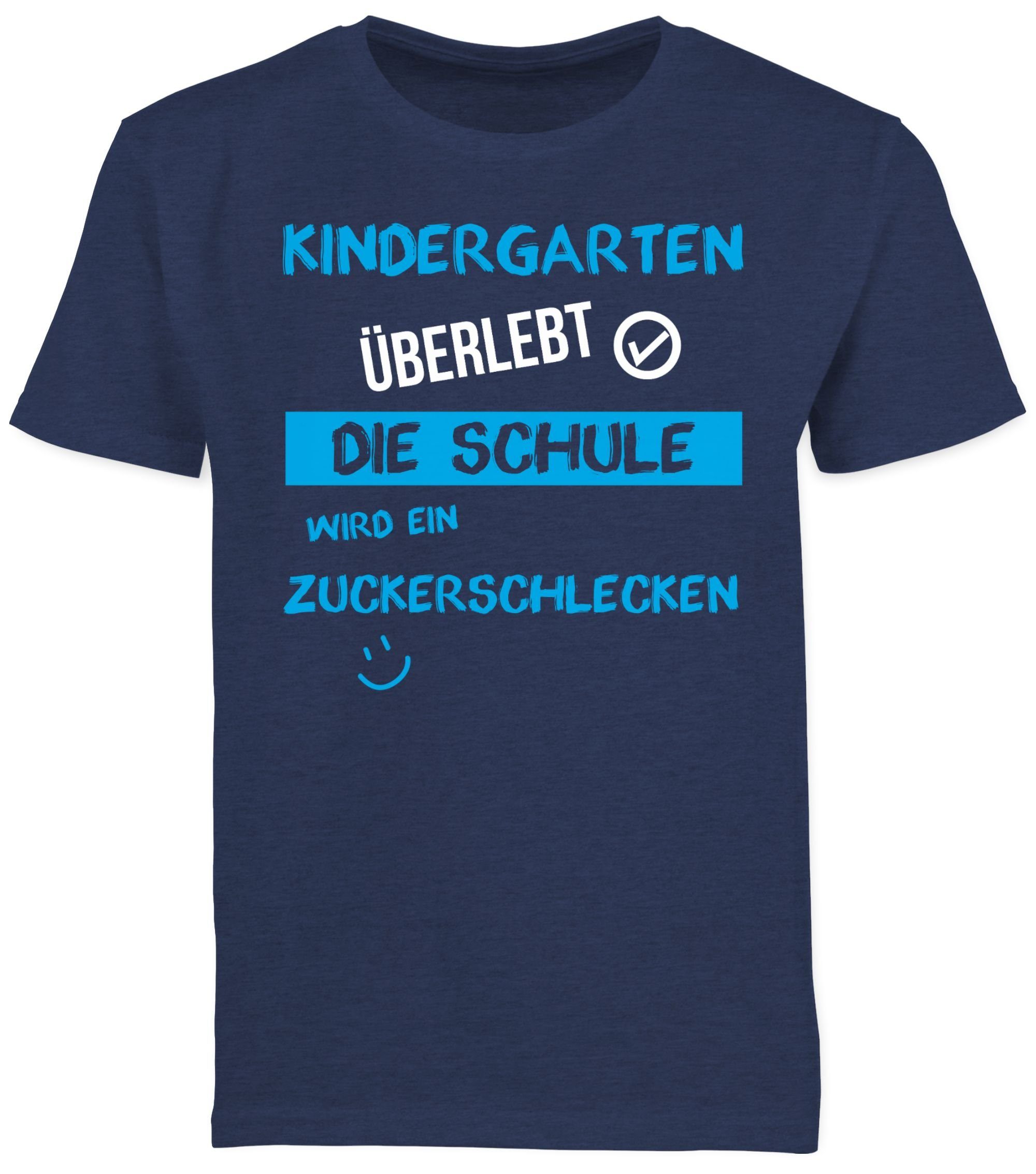 2 Geschenke überlebt Dunkelblau blau Shirtracer Junge Emoticon Kindergarten T-Shirt Einschulung Meliert Schulanfang