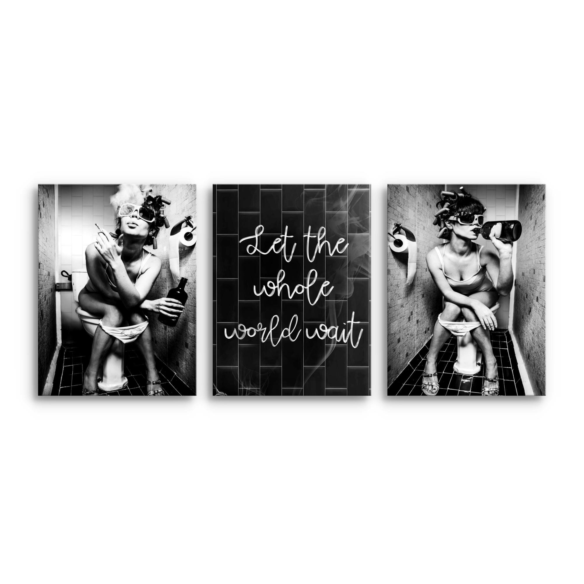 Novart Wandbild Wandbilder Set Frau im Badezimmer Lustige Toiletten Bilder, Frauen