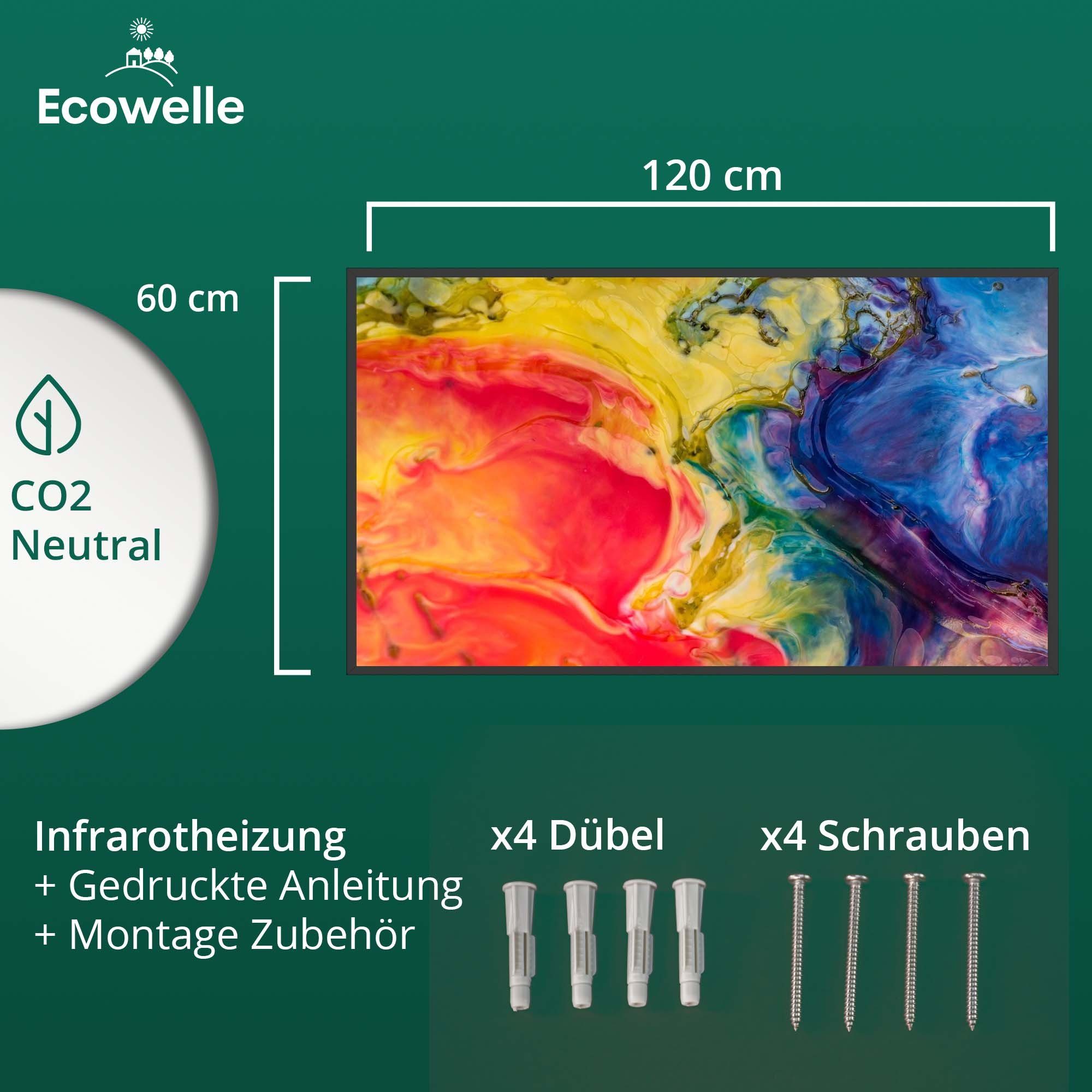 Ecowelle Infrarotheizung Elektroheizung Made Wifi App + in Thermostat, SCHWARZ 350-1200 Watt Germany