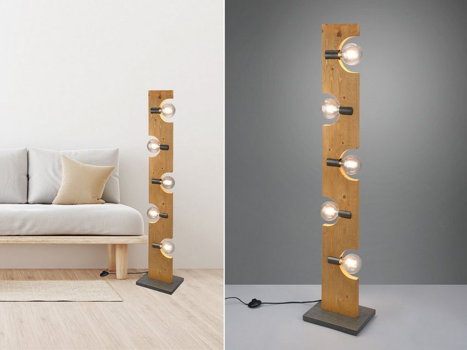 meineWunschleuchte LED Stehlampe, Dimmfunktion, LED wechselbar, Warmweiß,  ausgefallene moderne Holz-lampe schmal für Ecke dimmbar, Höhe 143cm