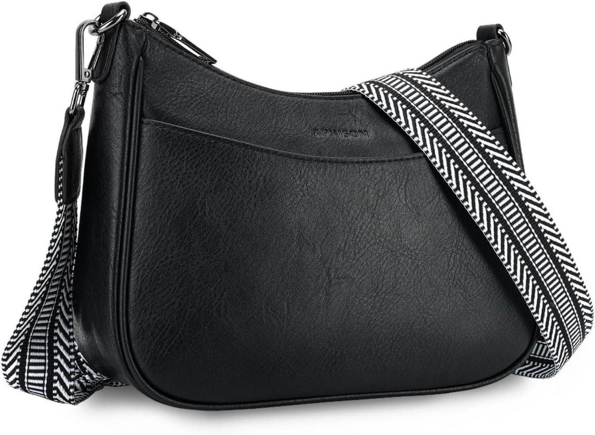 Umhängetasche Kleine schwarze Crossbody-Umhängetasche mit breitem Gurt