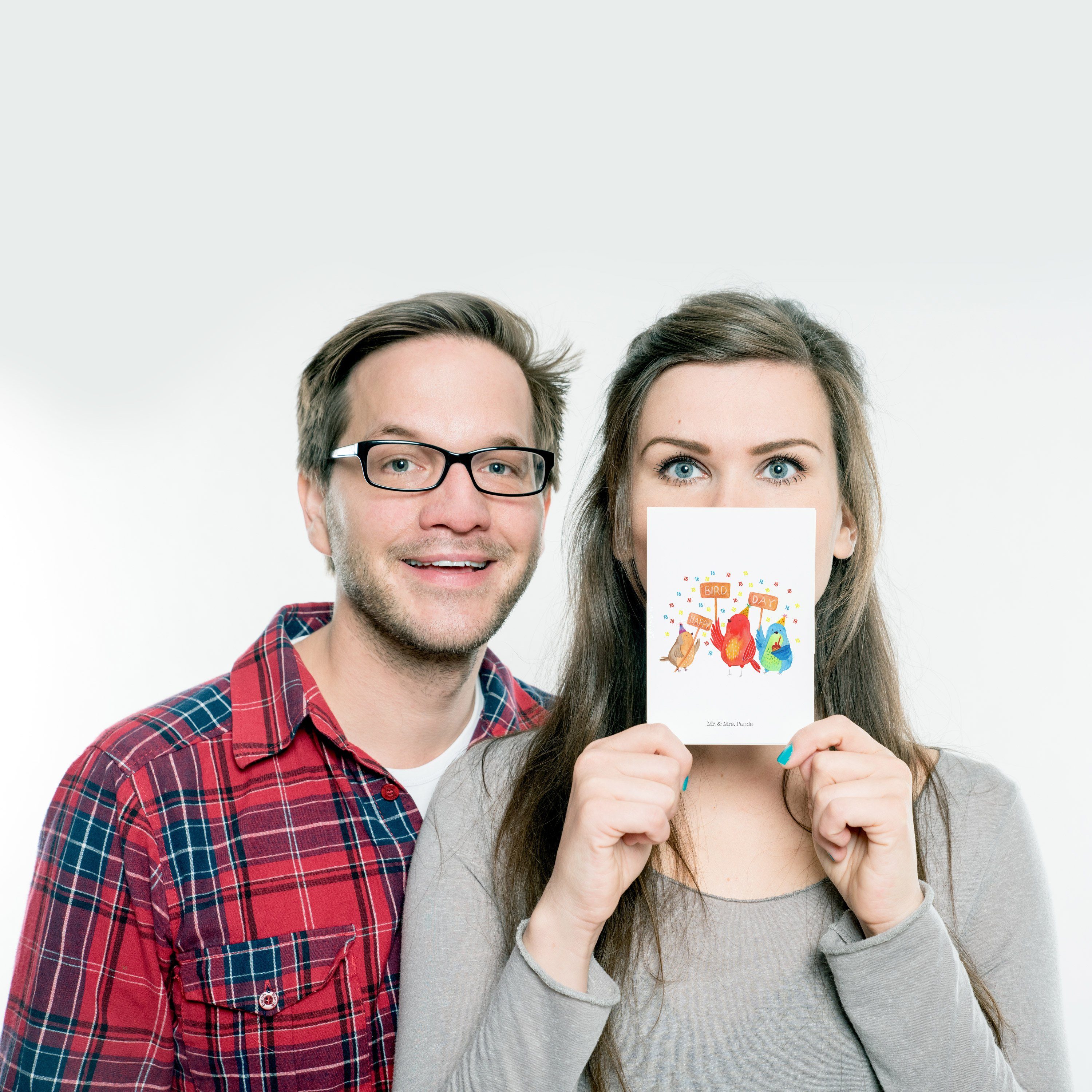 Mr. & Mrs. Panda Happy - Geschenkkarte, Bird Geschenk, Postkarte - Geburtstag Weiß Day 18. Ansic