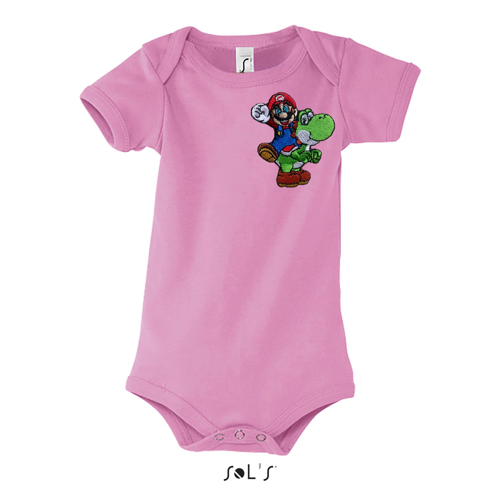 Blondie & Brownie Strampler Mario Luigi Toad Super Wario Yoshi Peach Patch Baby Body (Einzelartikel) Super Mario & Yoshi Retro Stick-Design