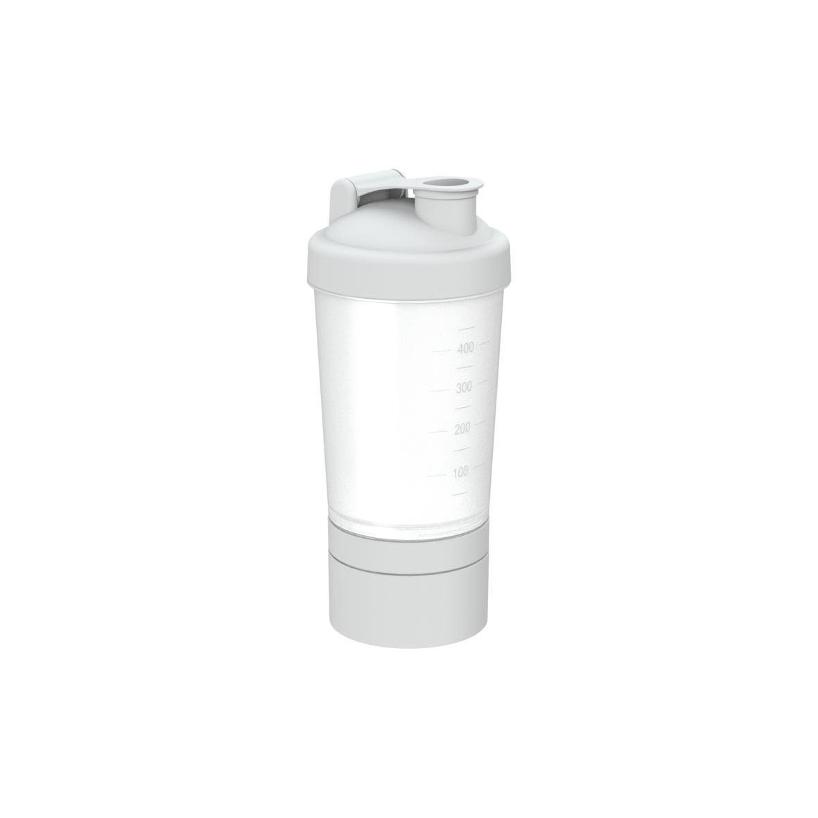 elasto Protein Shaker 400ml Fitness shaker mit 2 Fächern inkl. Sieb und Skala, Shaker für Eiweiß- & Sportgetränke, auslaufsicher, einfache Reinigung
