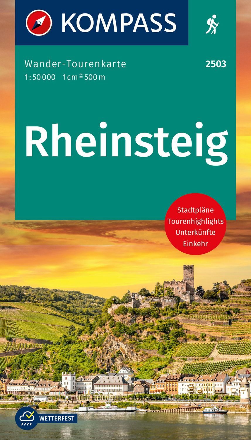 Reiseführer KOMPASS Wander-Tourenkarte Rheinsteig 1:50.000 Leporello Karte, reiß- diverse