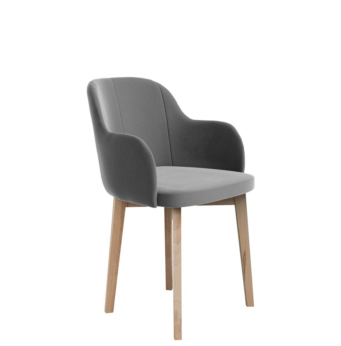 Beautysofa Polsterstuhl Relax (aus Veloursstoff), Stuhl für Wohnzimmer oder Büro, Relaxstuhl mit Holzbeine Hellgrau (riviera 91)