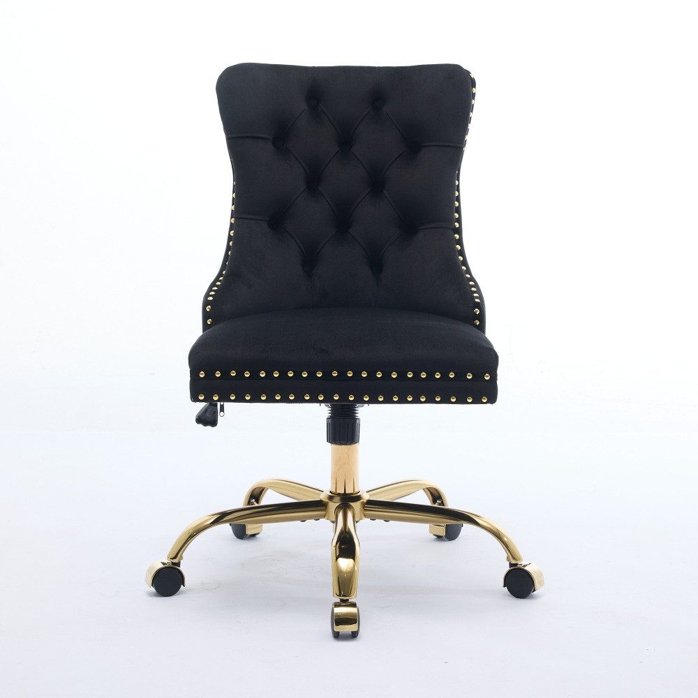 BBWL Polsterstuhl Bürostuhl Samt gepolstert ergonomisch drehbar höhenverstellbar, mit goldenem Metallgestell luxuriös stabil komfortabel – Bild 2 von 5