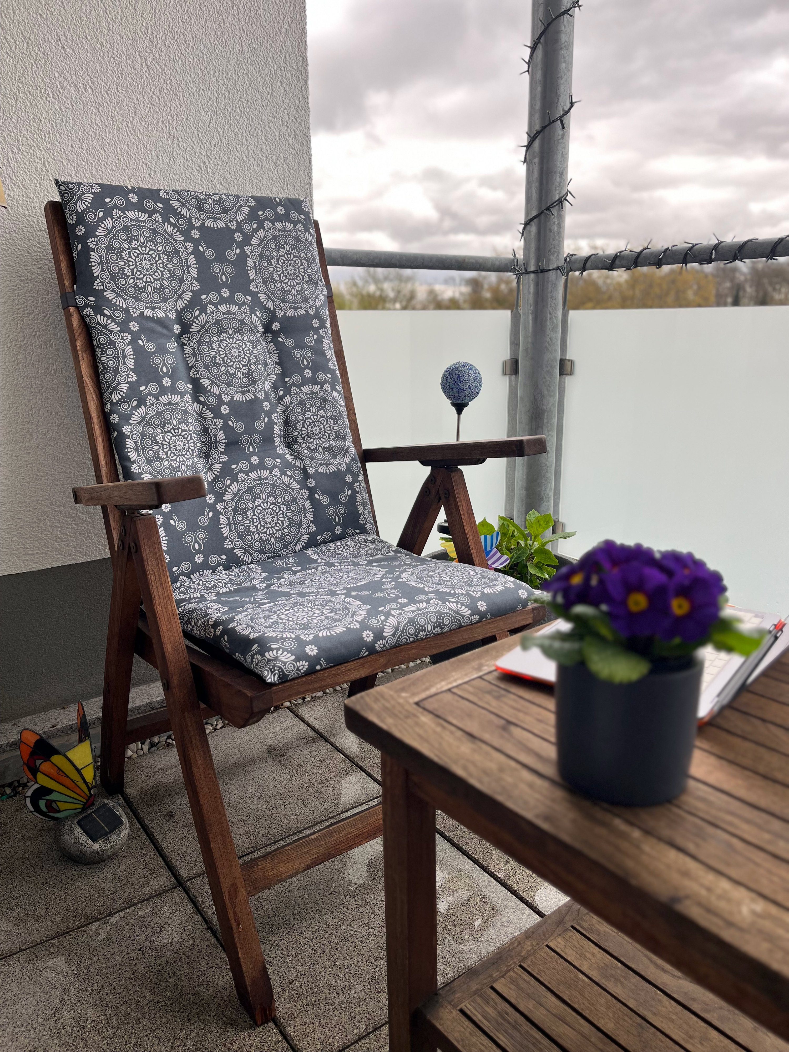 hochlehner, Dunkel Sesselauflage Auflagen Grau Goliez UV-beständig Gartenstuhlauflage,