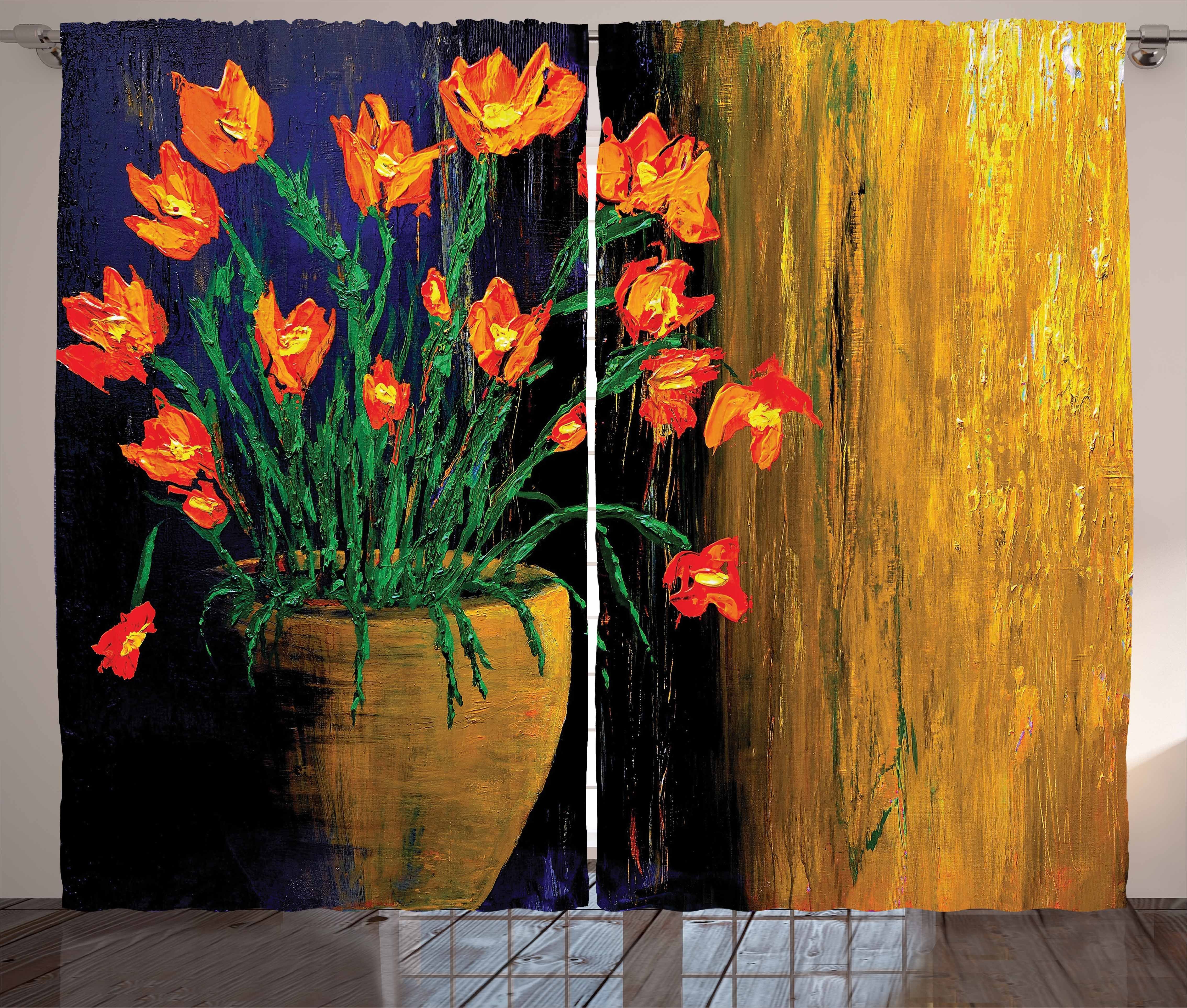 Schlaufen Haken, Vorhang Schlafzimmer Blume und mit Illustration Kräuselband Vase Abakuhaus, Botanischer Gardine