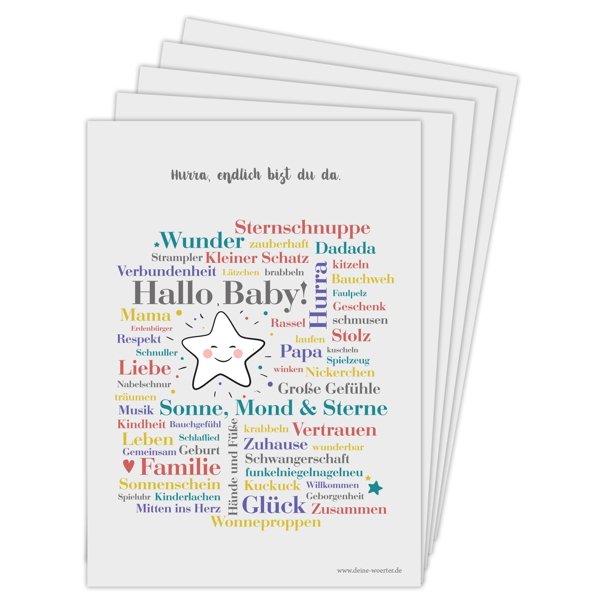 Deine Wörter Grußkarten Hallo Baby Postkartenset, 5 Karten, DIN A6, Geburt, Geschenk