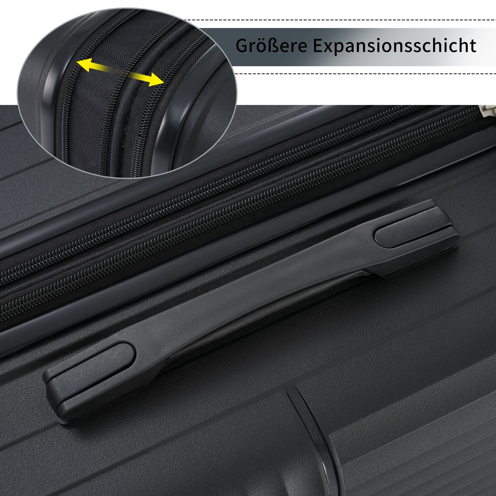 Flieks Reisekoffer Trolleyset, Schwarz PP-Gepäck tlg), Erweiterung Set Handgepäck Koffer (3 Rollen, Trolley 4