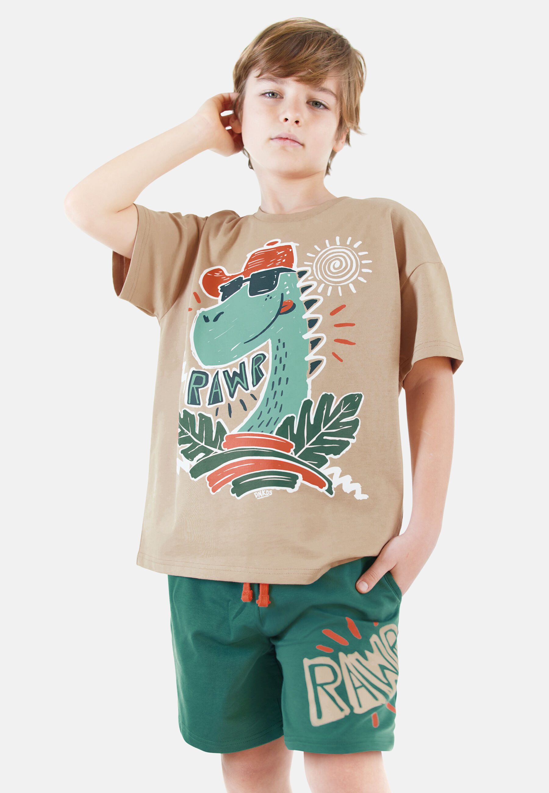 Denokids Hausanzug Summer Dino (2 tlg) mit lustigem Dino-Aufdruck