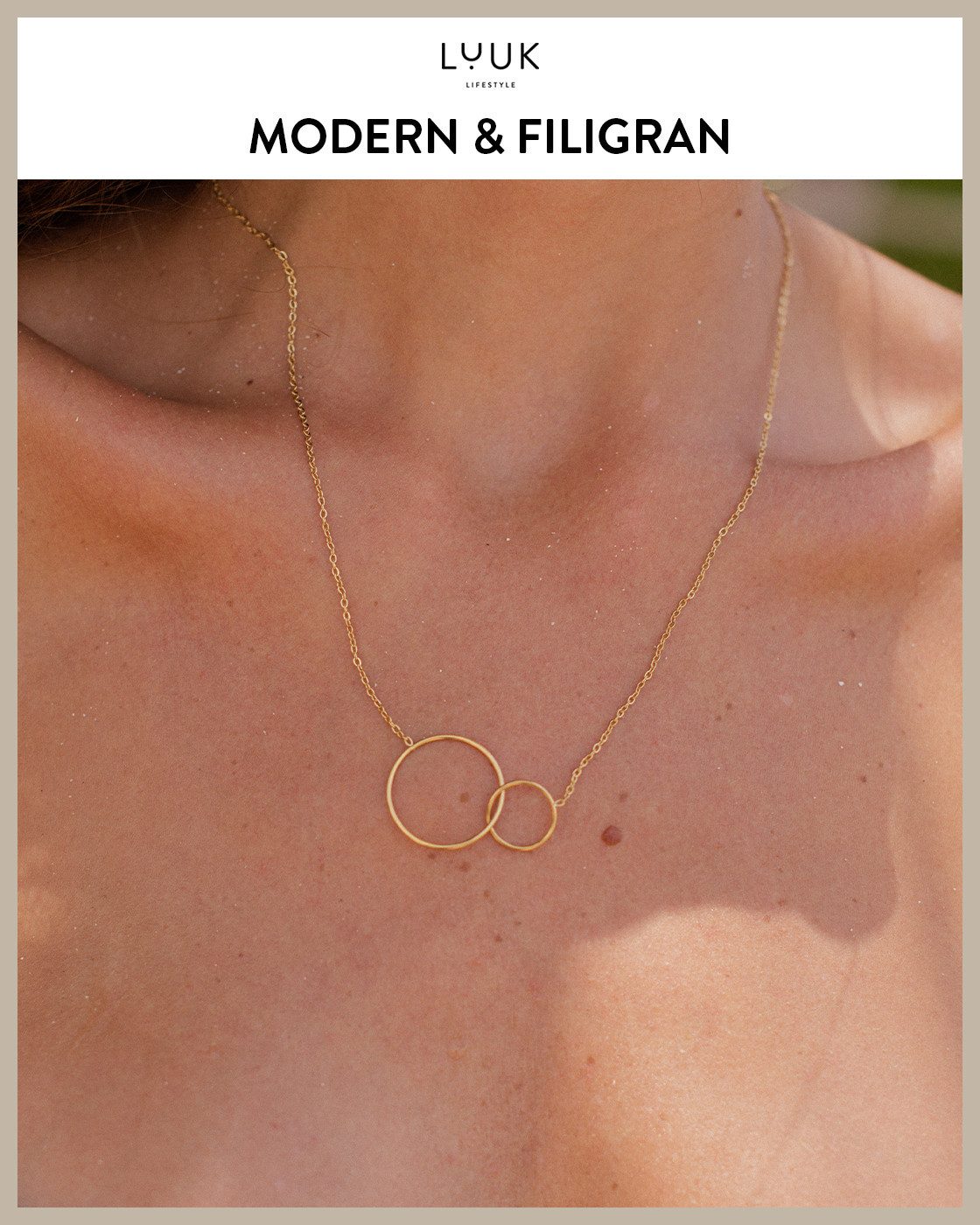 LUUK LIFESTYLE Kette mit Anhänger Verschlungene Kreise, geschmackvolle Geschenkidee mit HAPPINESS Spruchkarte – Bild 3 von 5