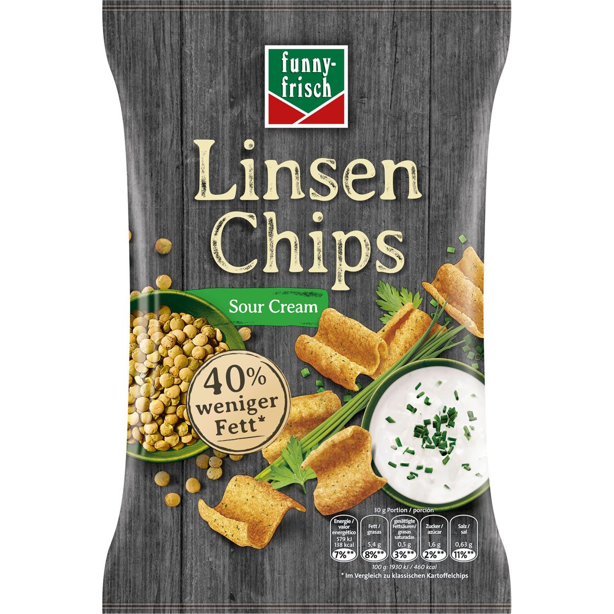 funny-frisch Knabberei, funny frisch Linsen Chips Sour Cream Style glutenfrei vegetarisch 90g