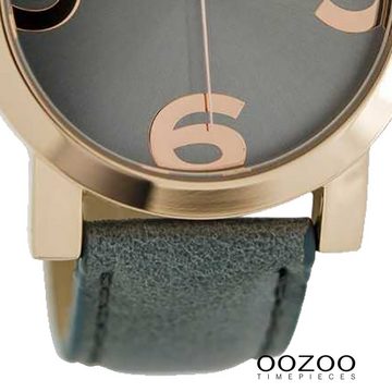 OOZOO Quarzuhr Oozoo Armbanduhr Damen rosegold, Damenuhr rund, groß (ca. 40mm) Lederarmband, Fashion-Style