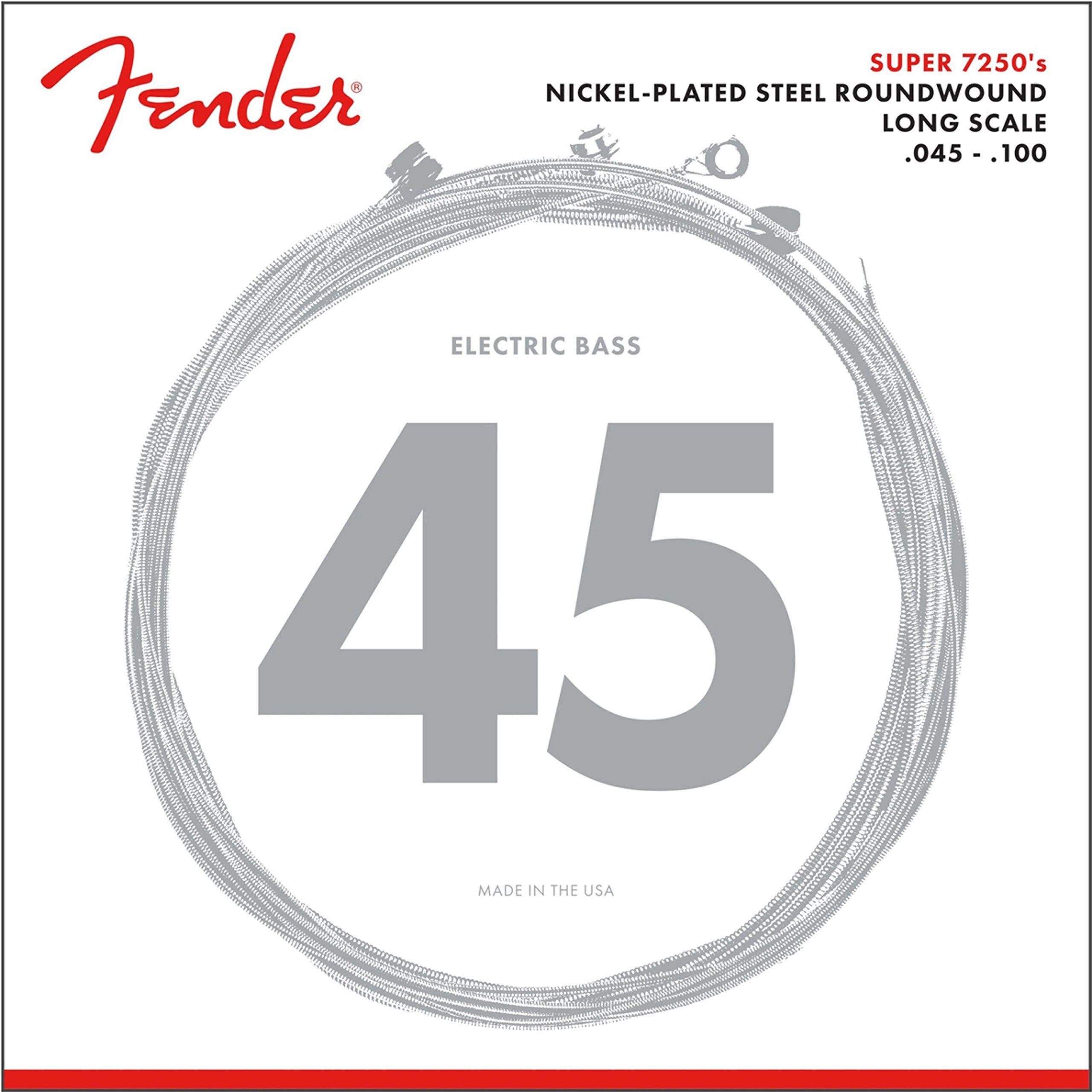 Fender Saiten, (Strings Super 7250 ML 45-100 Nickel Pl. Roundw. Longscale), Strings Super 7250 ML 45-100 - Saitensatz für 4-Saiter E-Bass