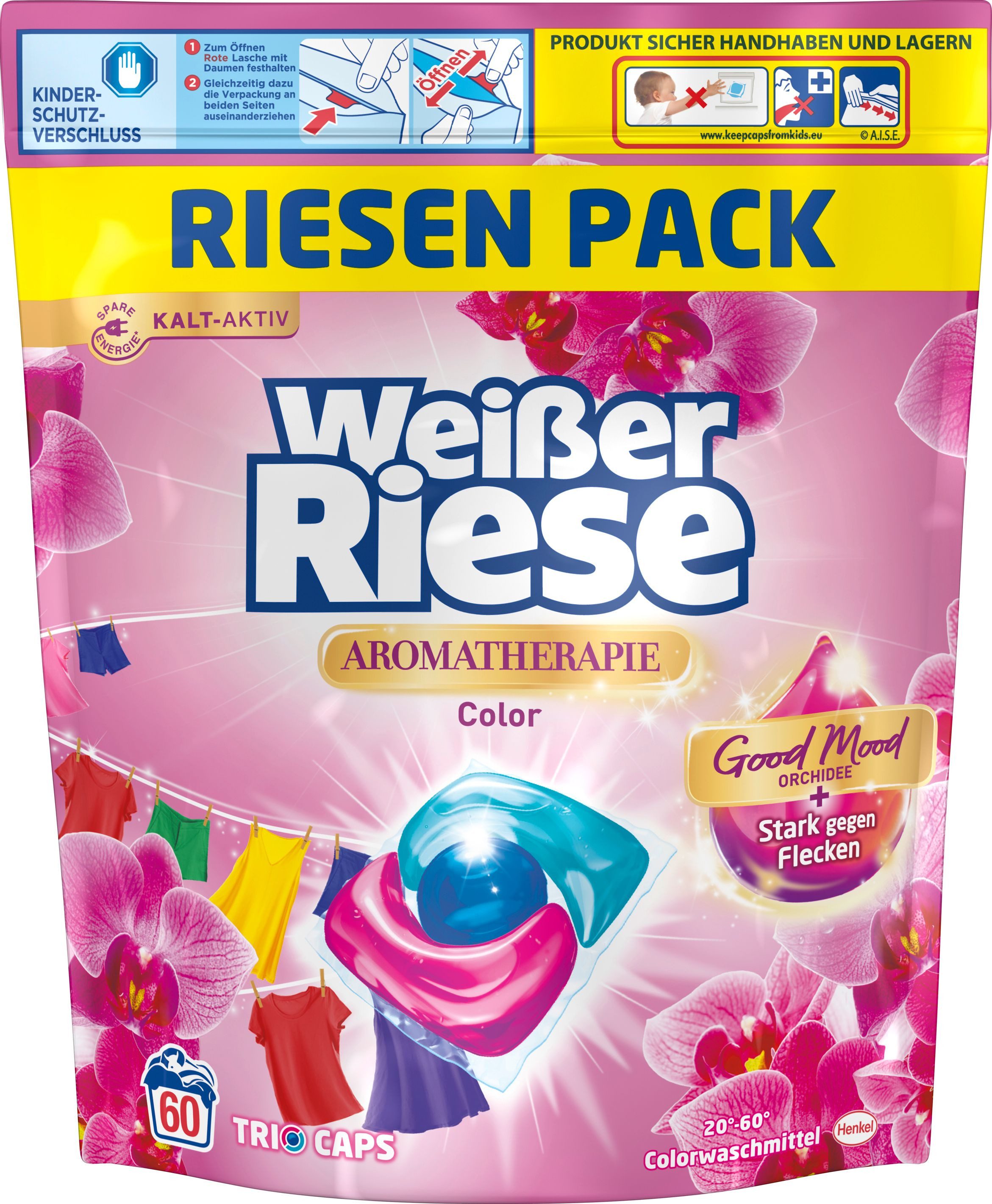 Weißer Riese Aromatherapie Trio Caps Universal Lotus & Color Orchidee 4 x 60 WL Colorwaschmittel (XXL-Vorratspack, [240-St. Kapseln für bunte & helle Wäsche)